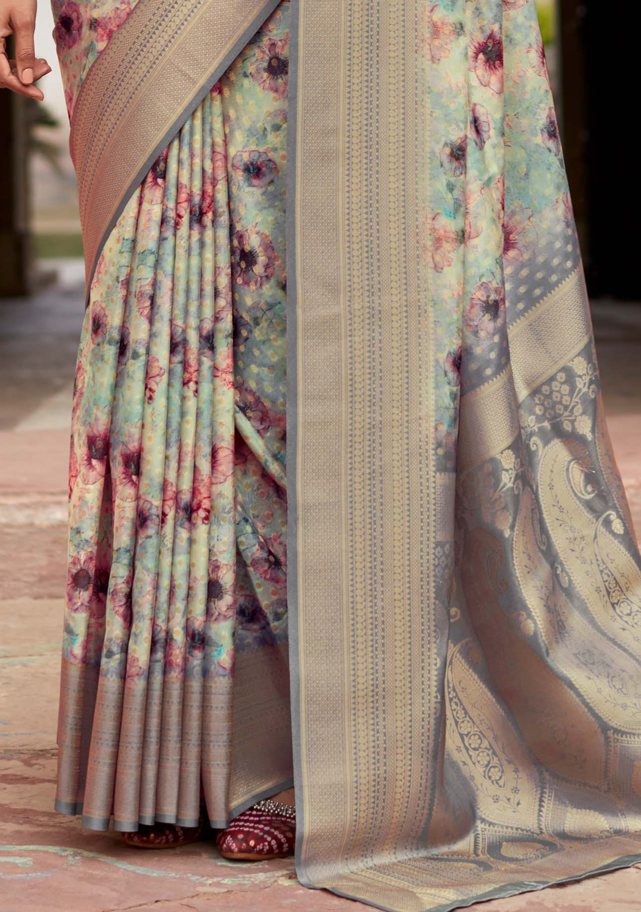 Martini Grey Banarasi Digital Printed Silk Saree