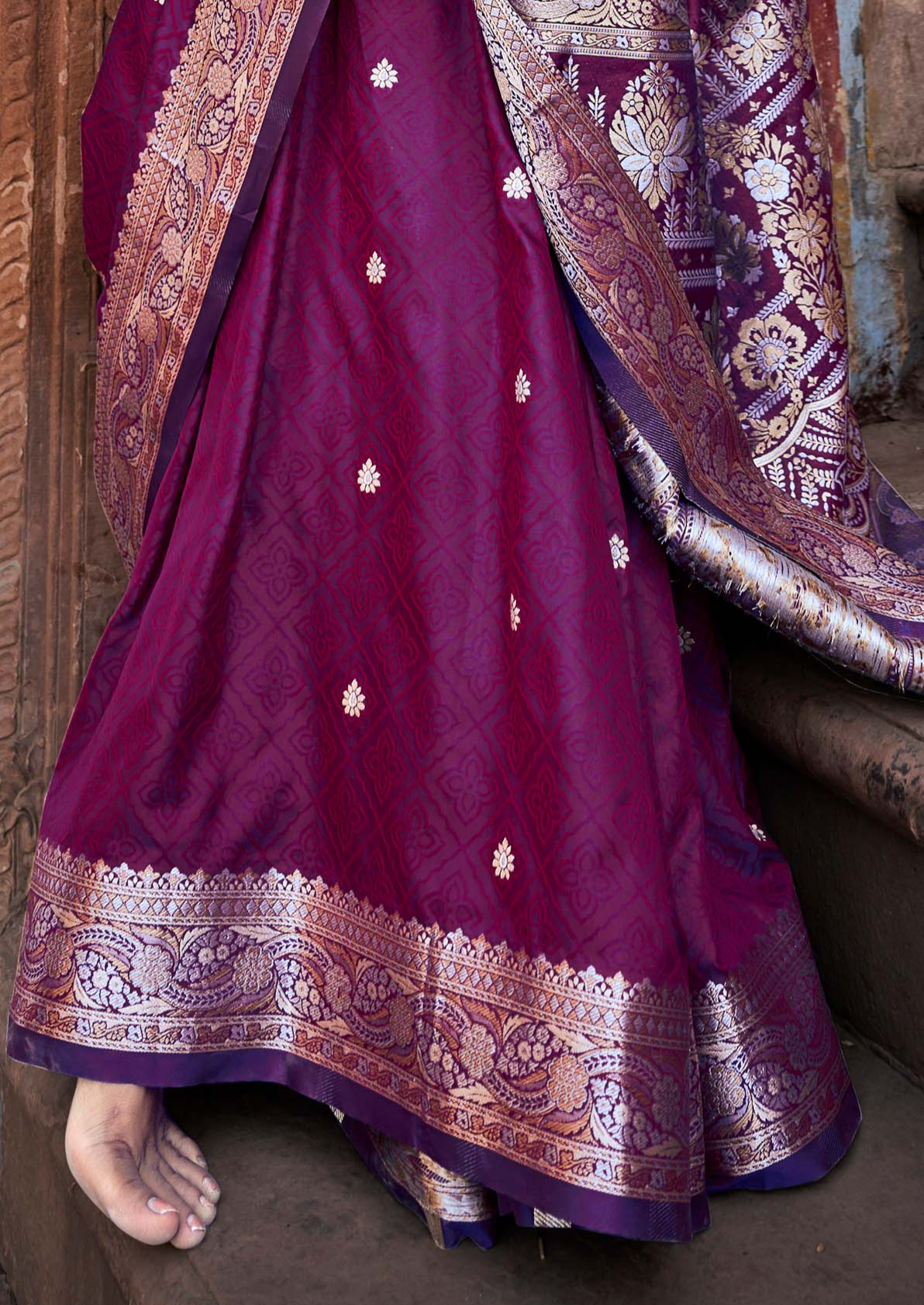 Royal Purple Amethyst Banarasi Satin Silk Saree