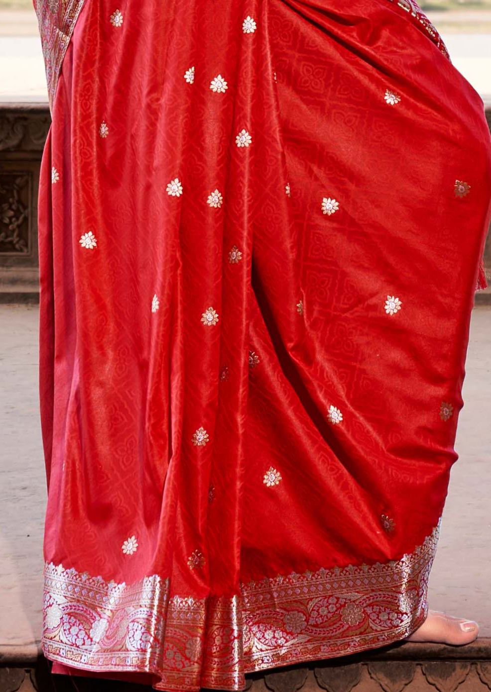 Ruby Red Elegance Banarasi Satin Silk Saree