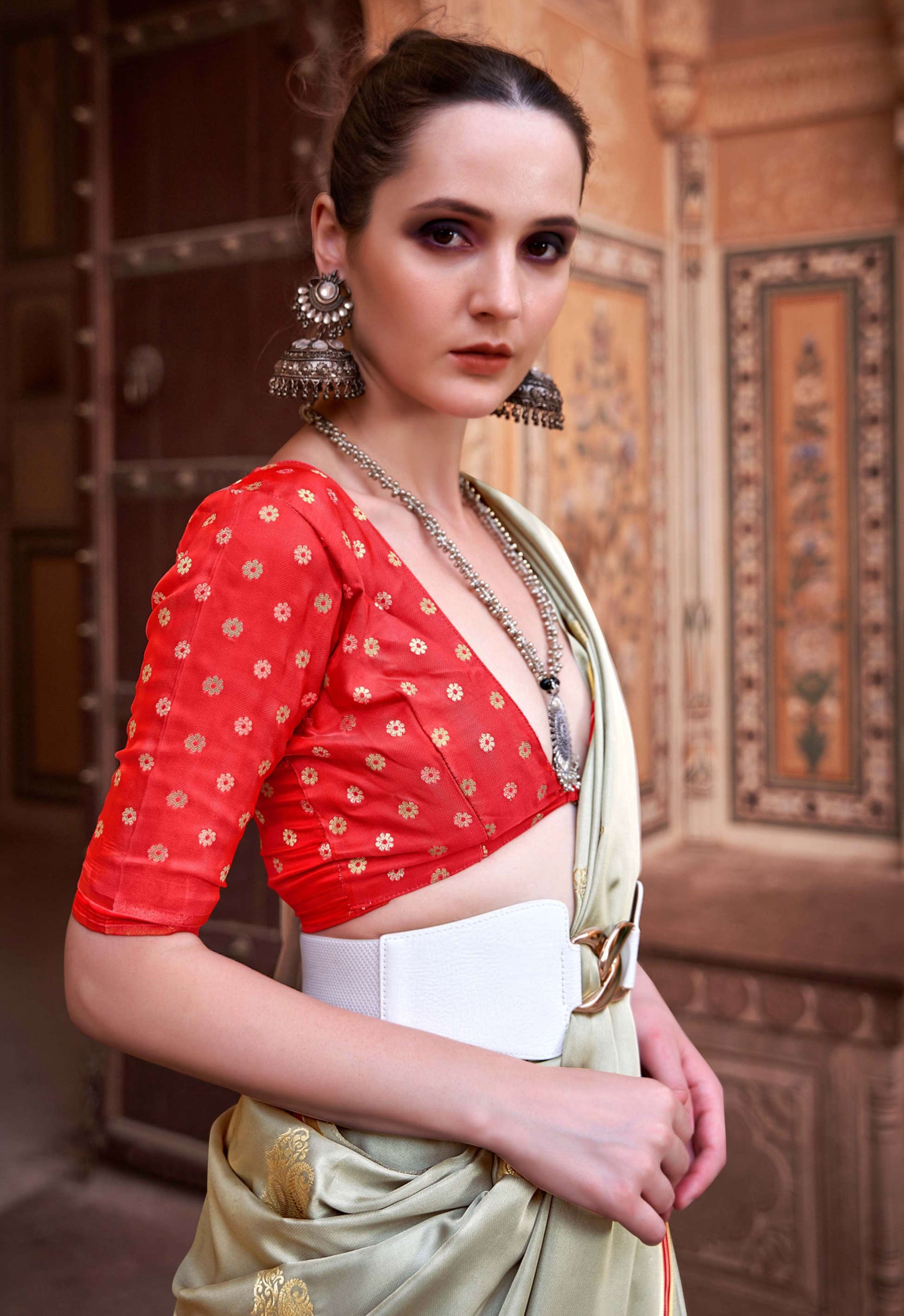 Ethereal Grey Satin Silk Saree