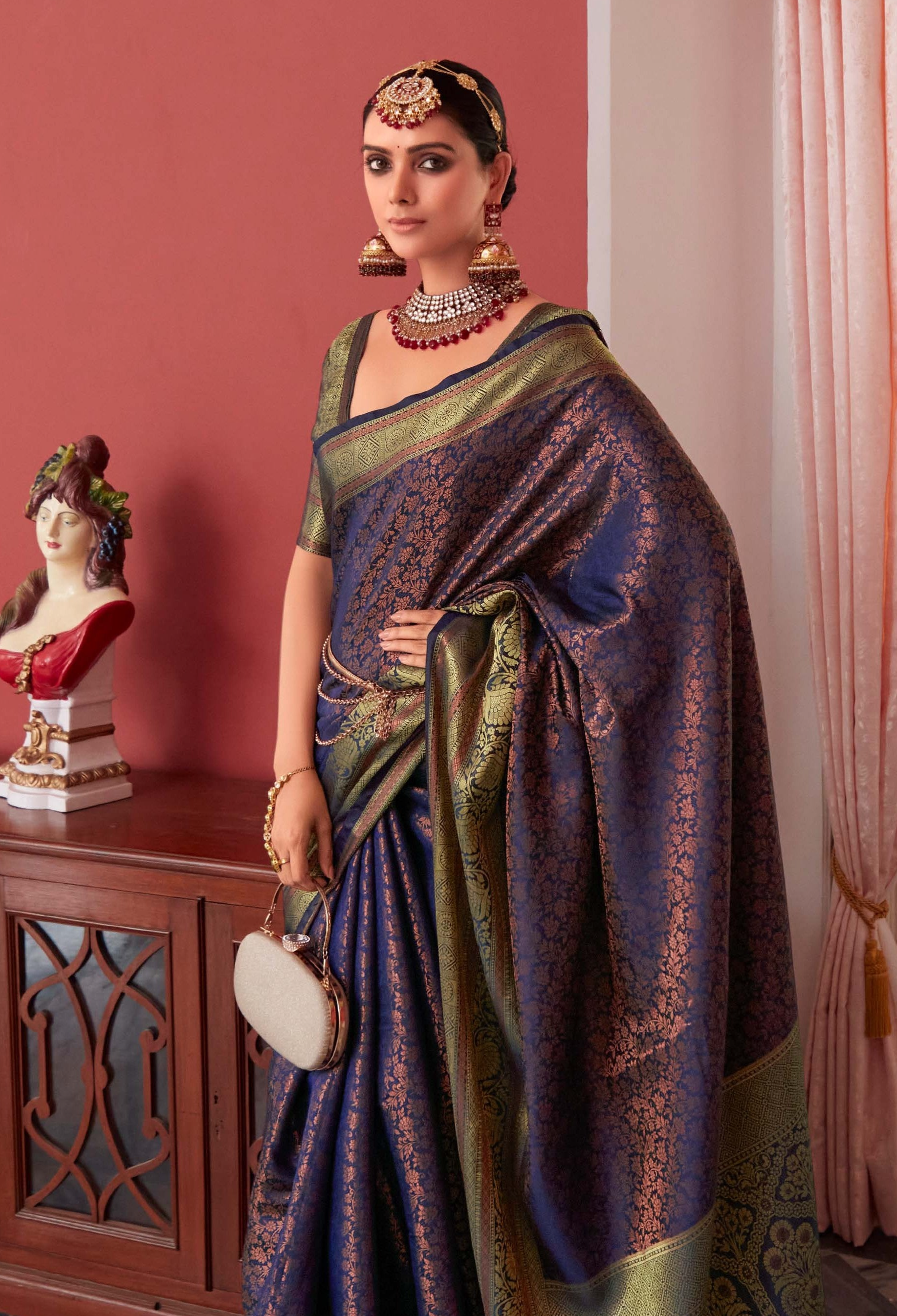 Dual Tone Purple and Green Zari Woven Banarasi Silk Saree