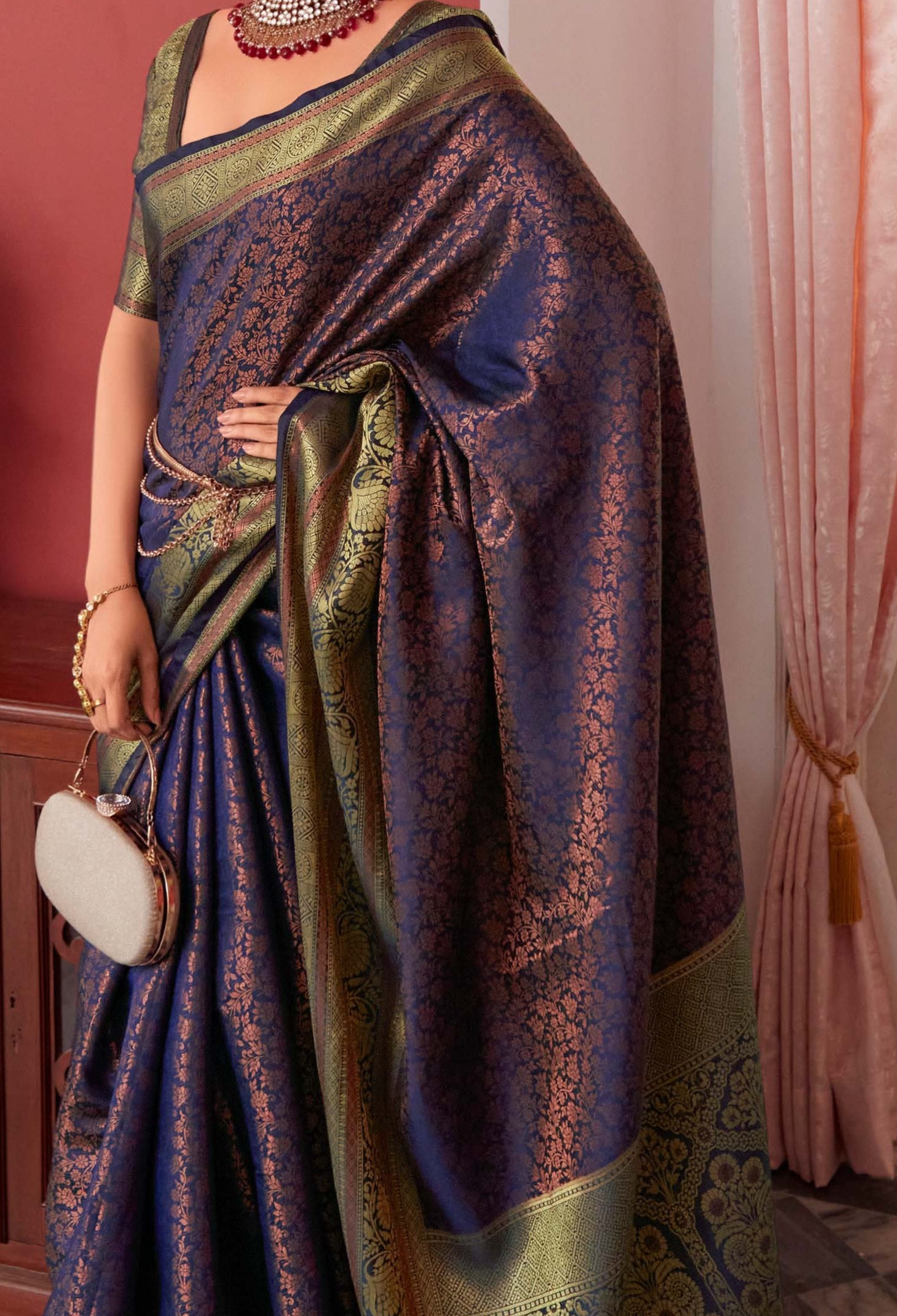 Dual Tone Purple and Green Zari Woven Banarasi Silk Saree