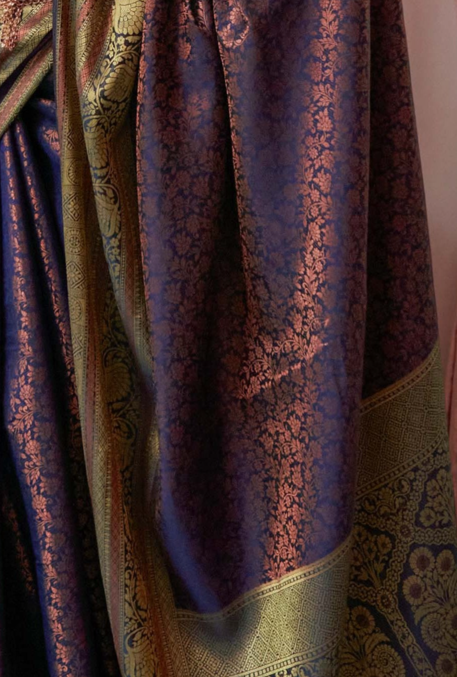 Dual Tone Purple and Green Zari Woven Banarasi Silk Saree