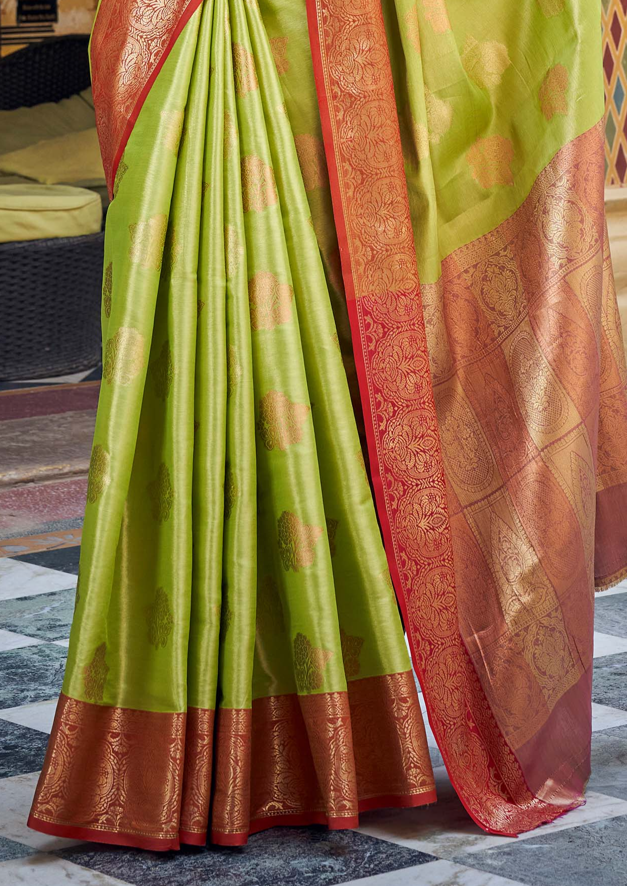 Tranquil Mint Green Banarasi Tissue Handloom Saree