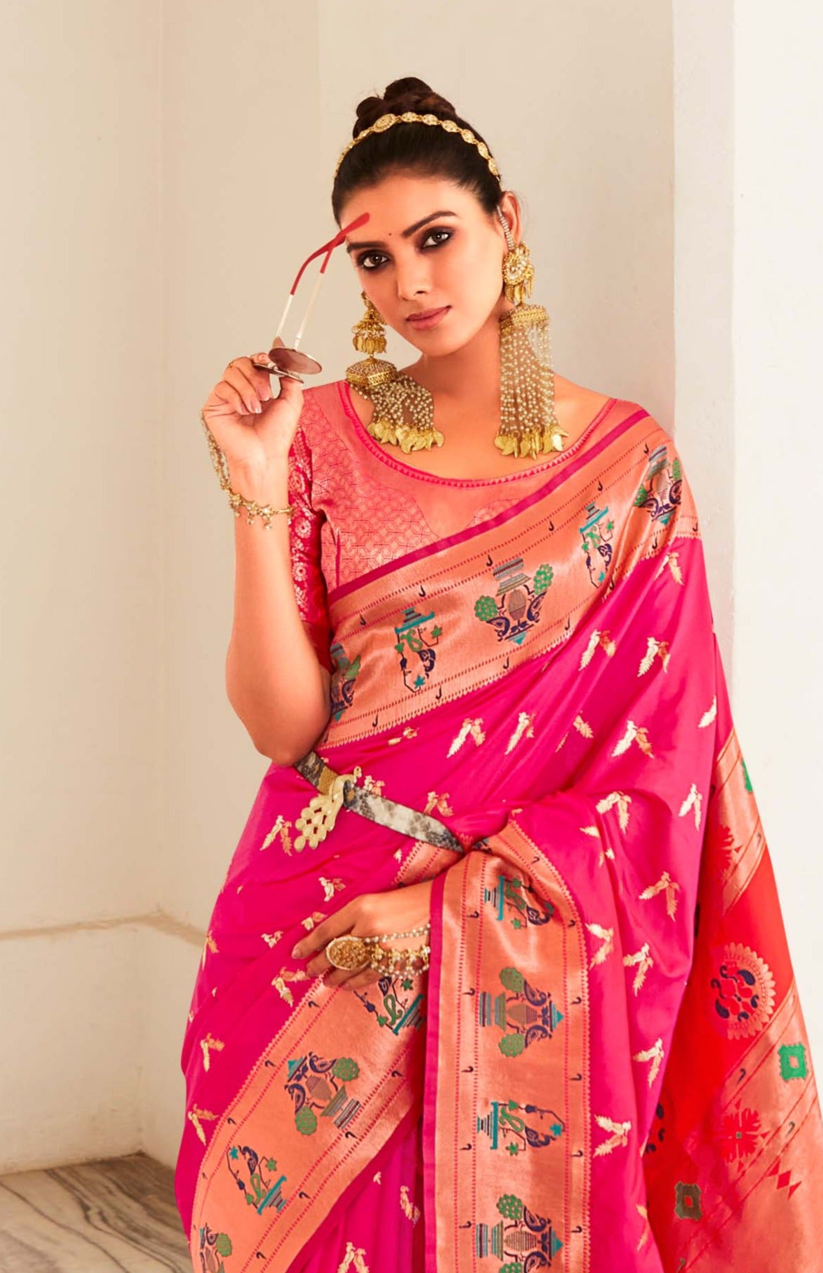 Radiant Coral Paithani Silk Saree