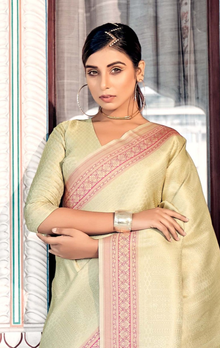 Maple Cream Elegance Kanjivaram Silk Saree