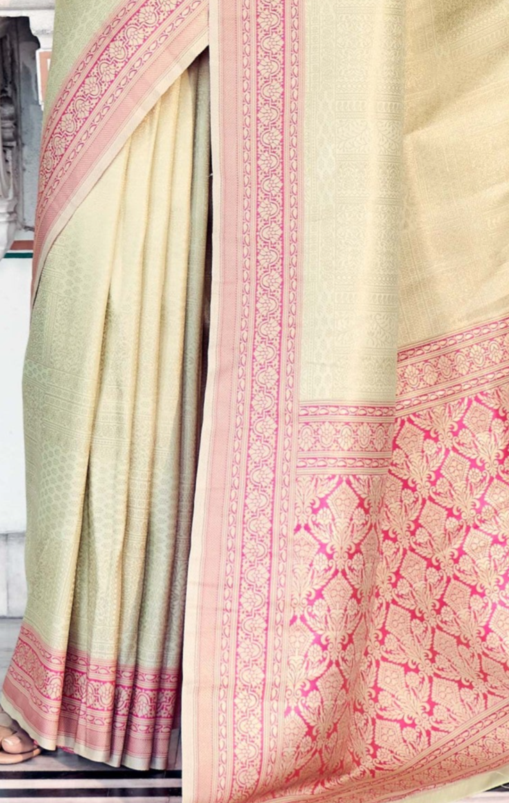 Maple Cream Elegance Kanjivaram Silk Saree