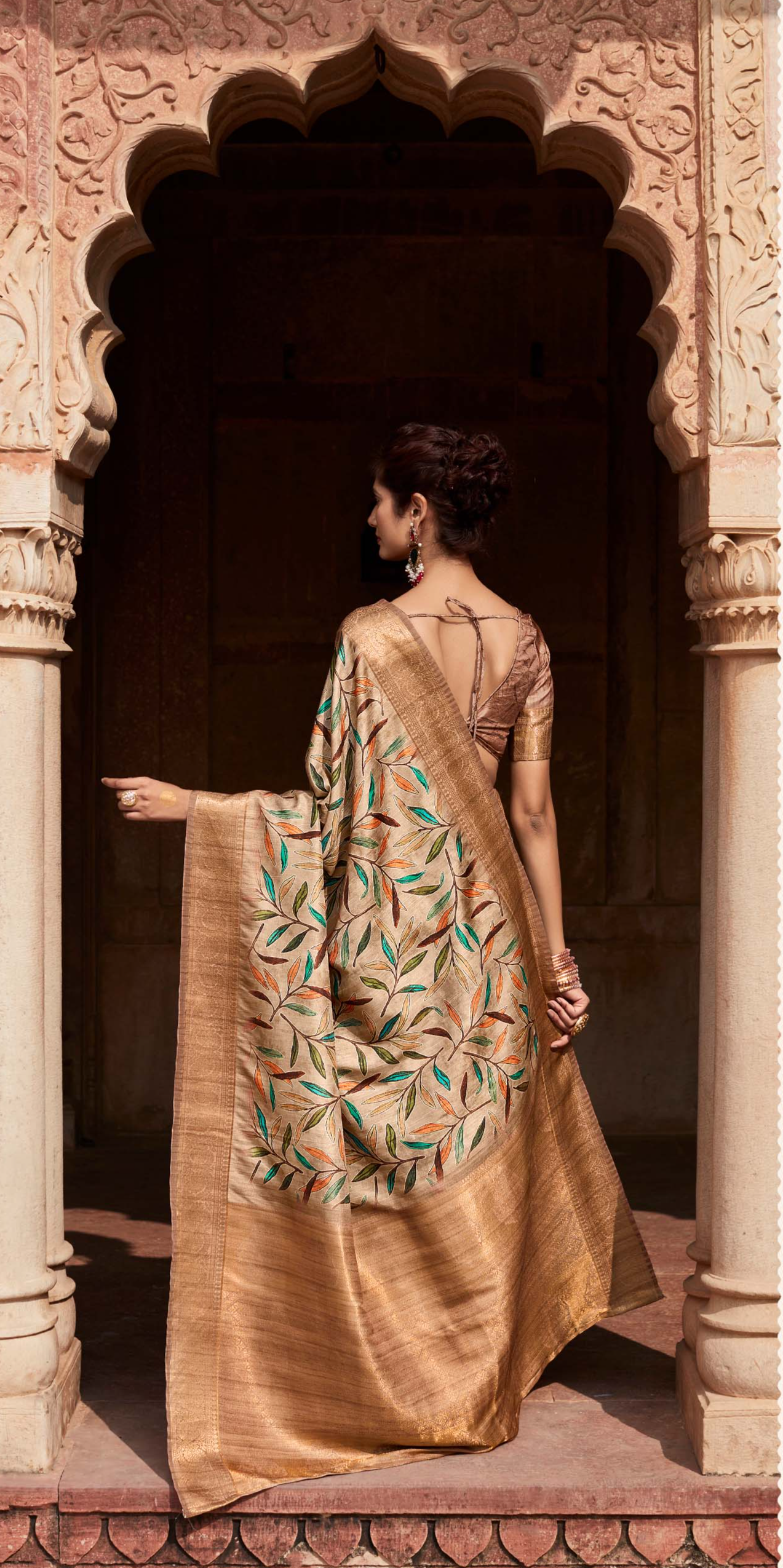 Walnut Brown Digital Printed Soft Silk Saree