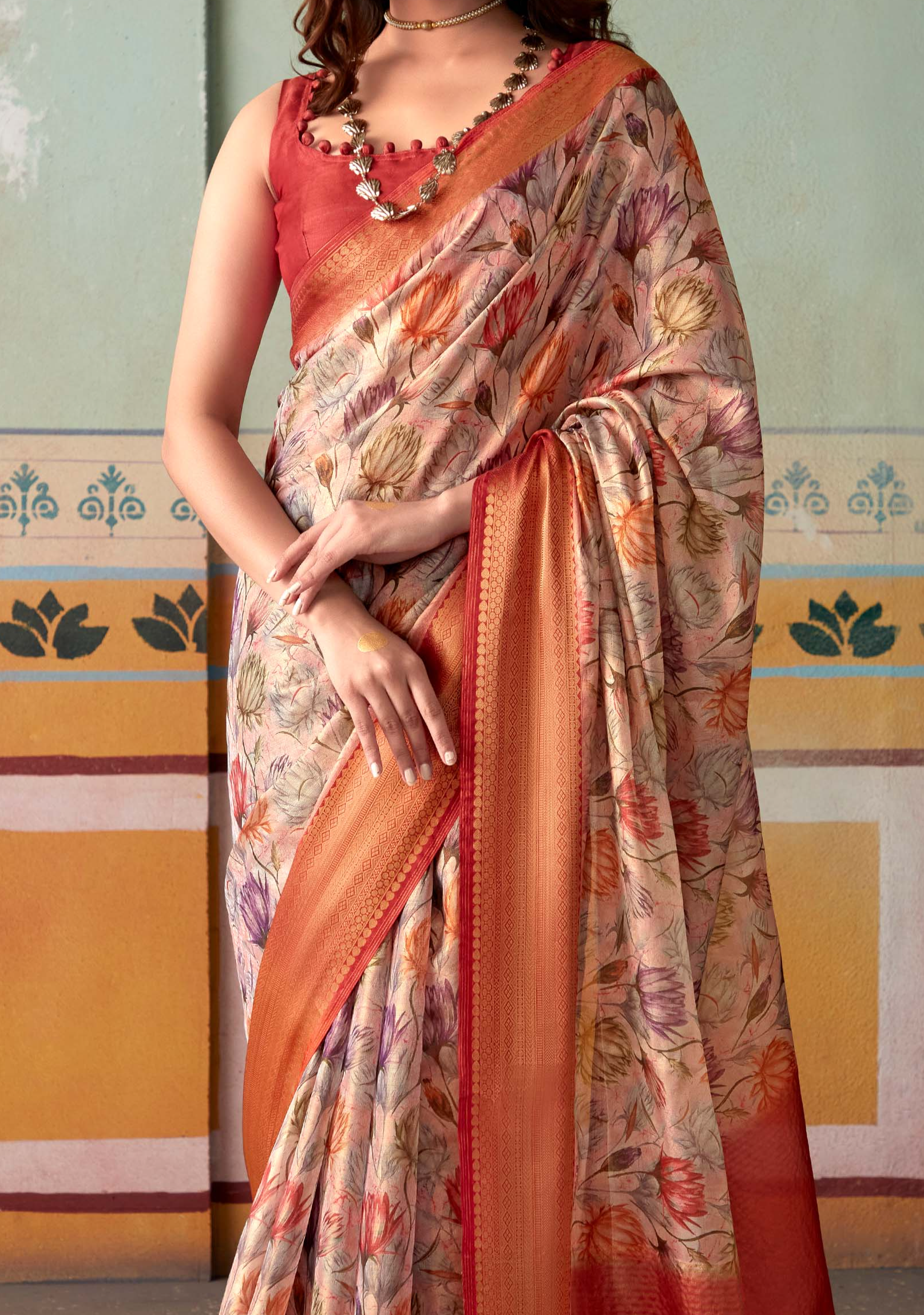 Enchanting Pink and Red Banarasi Tissue Silk Saree