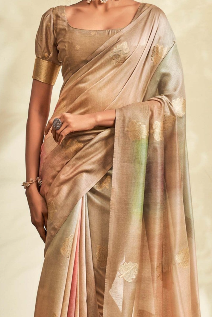 Radiant Beige Handloom Khadi Silk Saree