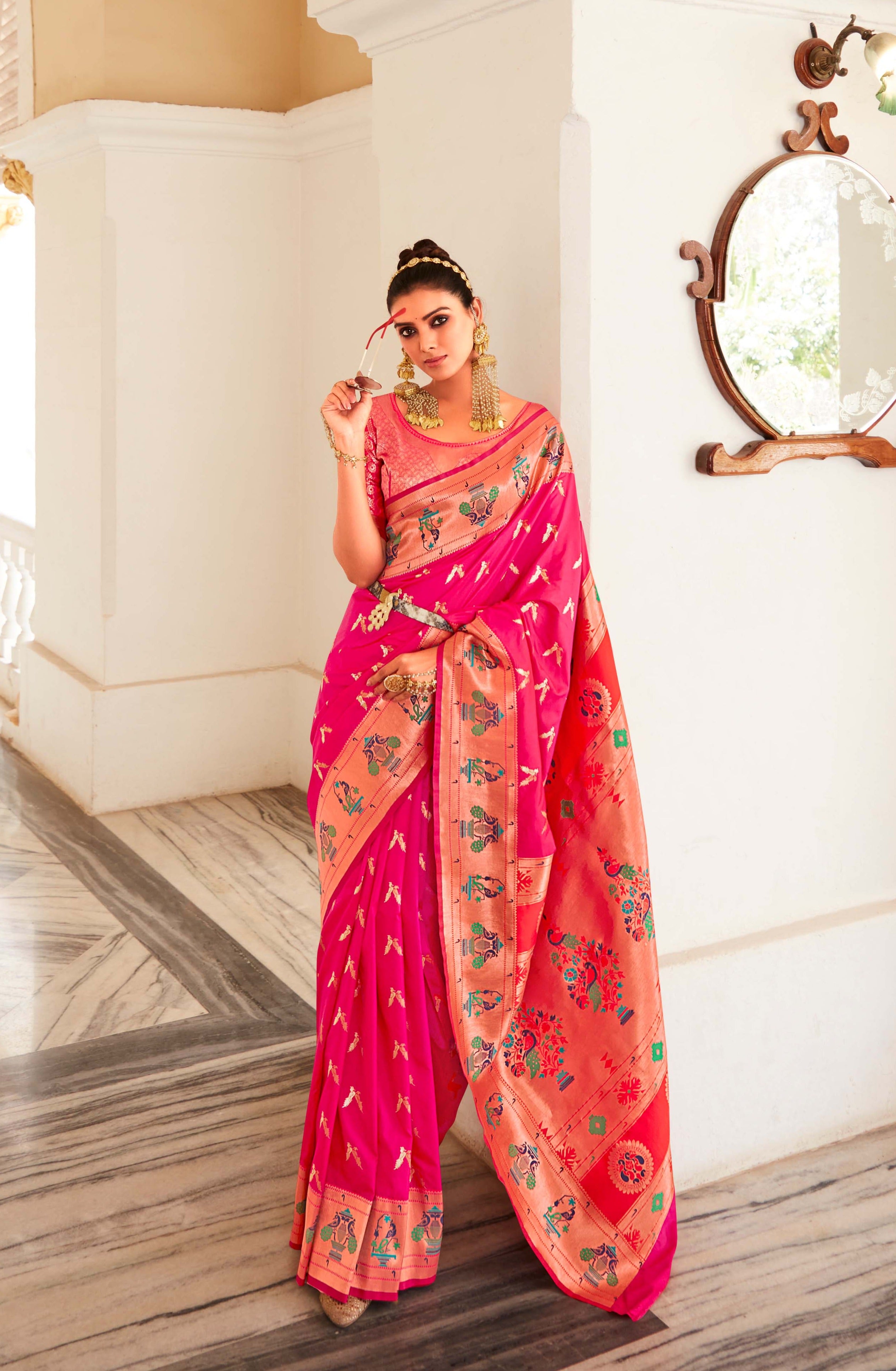 Radiant Coral Paithani Silk Saree