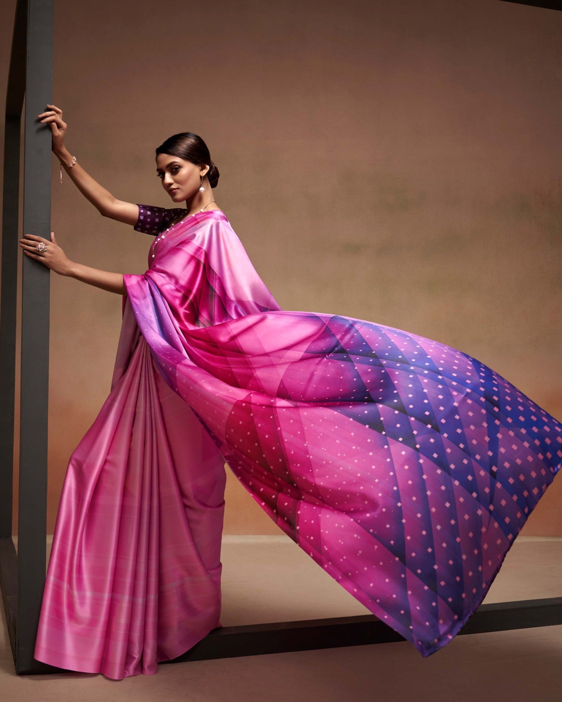 Enchanting Bloom Printed Satin Silk Saree in Charismatic Pink