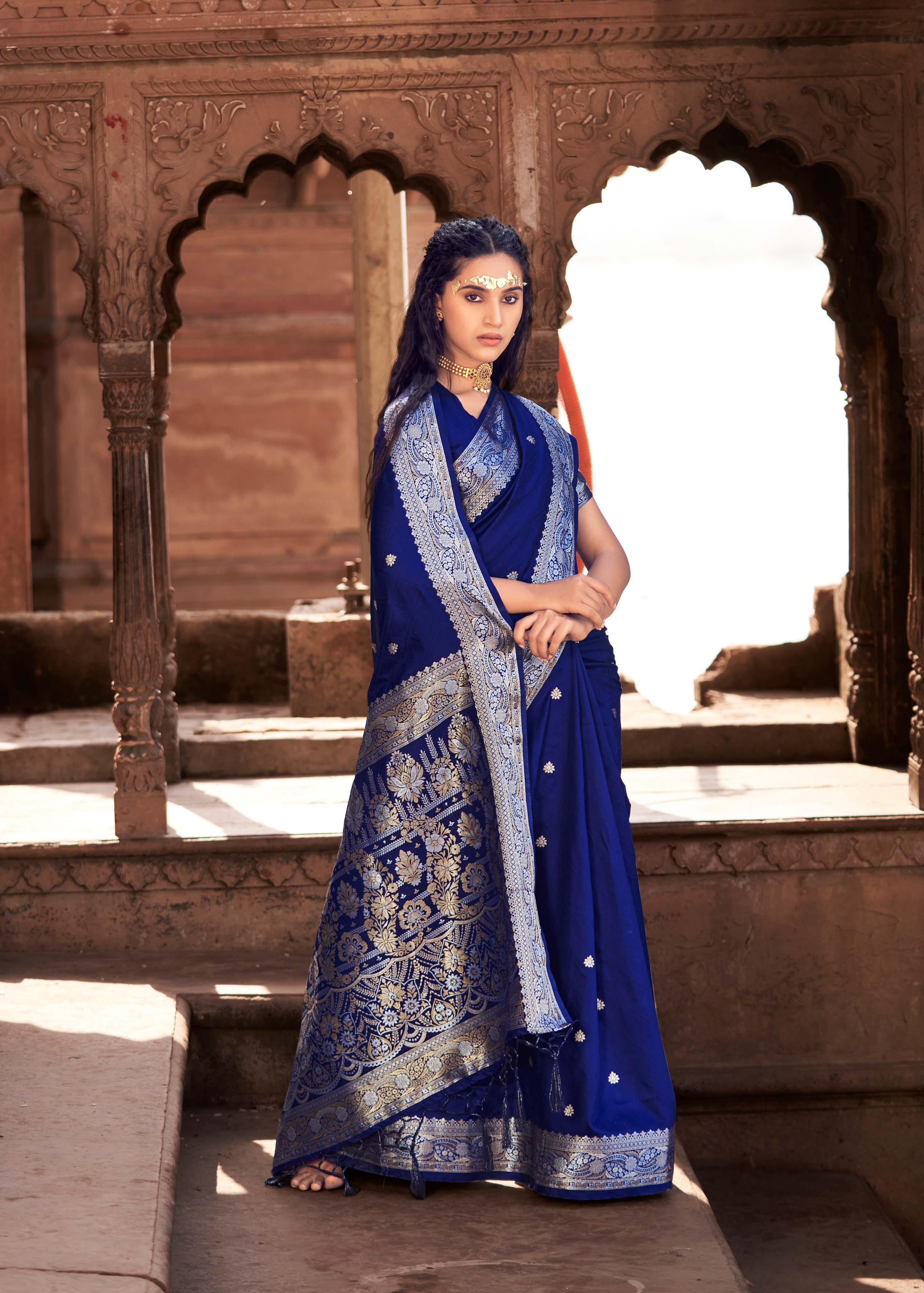 Midnight Majesty Banarasi Satin Silk Saree