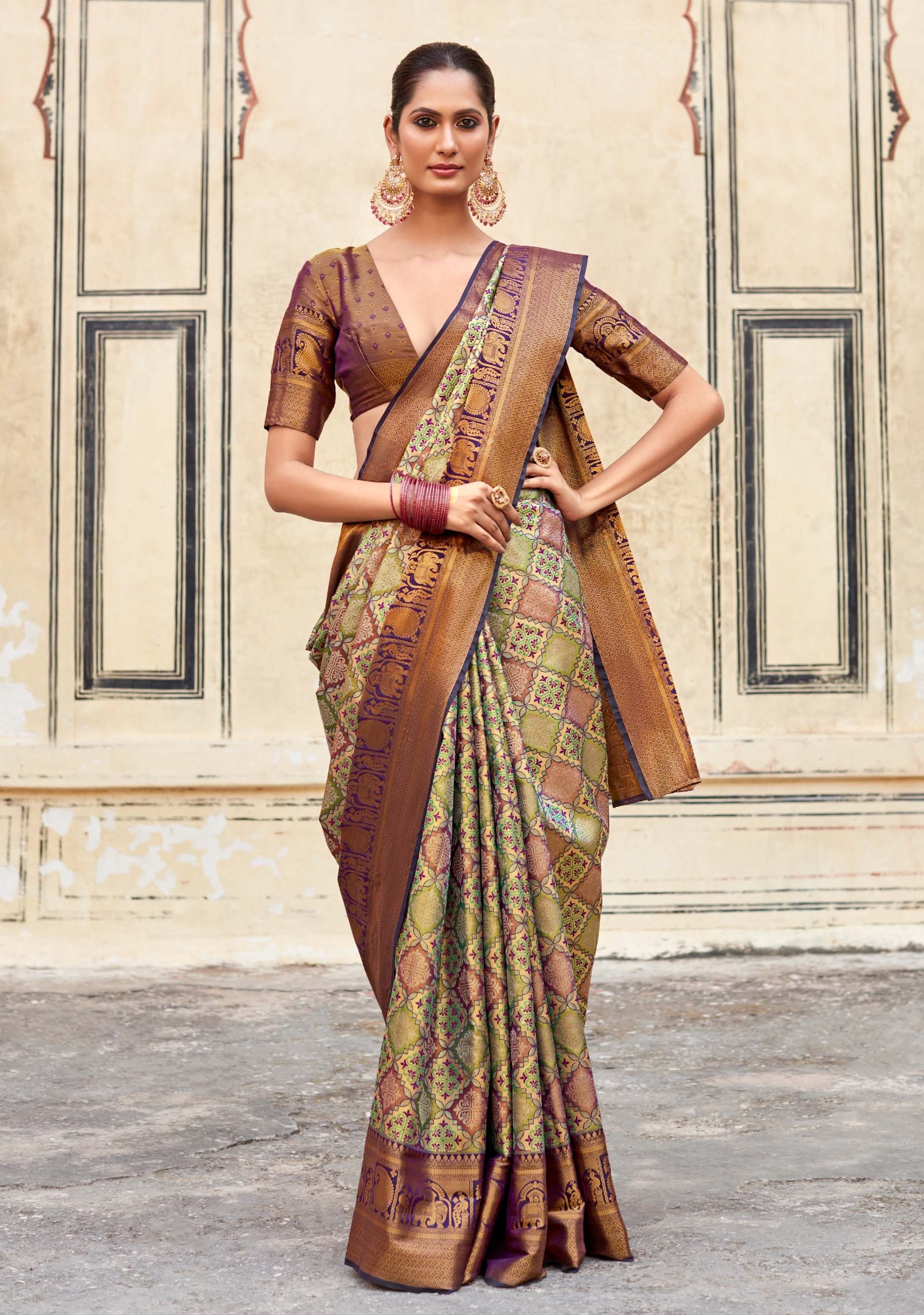 Earthy Emerald Green Woven Banarasi Silk Saree