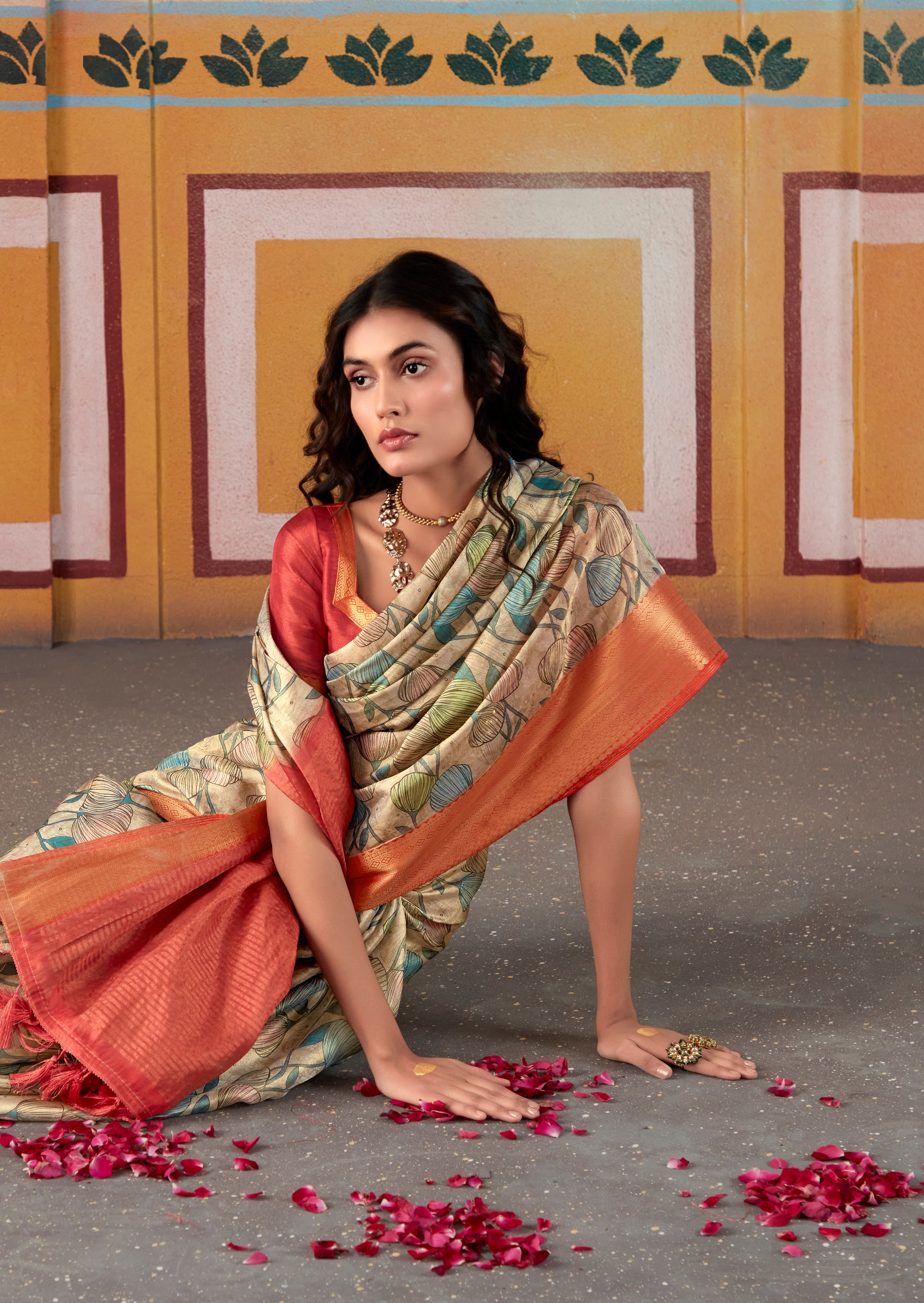 Exquisite Mint Green and Red Banarasi Tissue Silk Saree