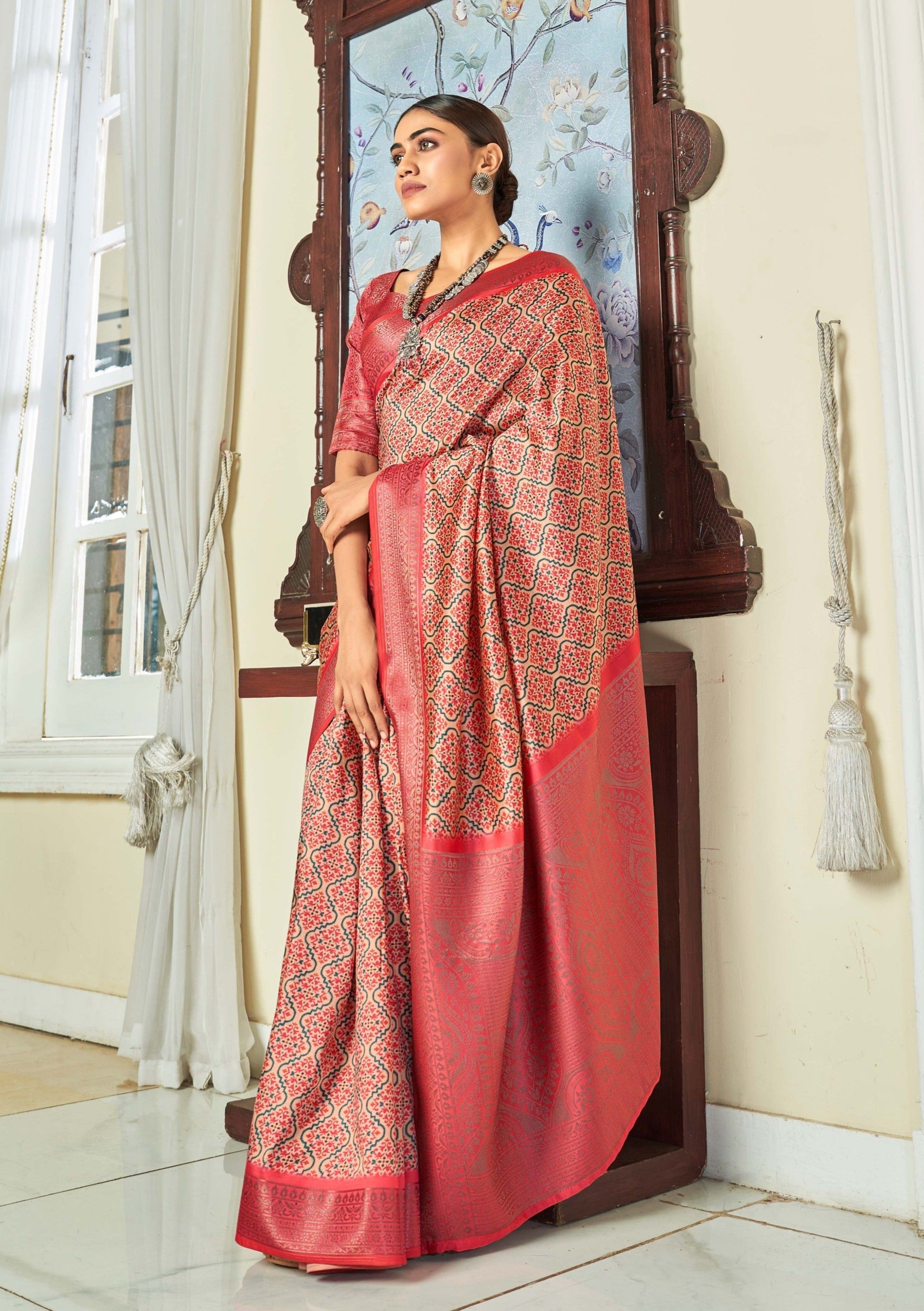 Graceful Peach Banarasi Satin Silk Saree