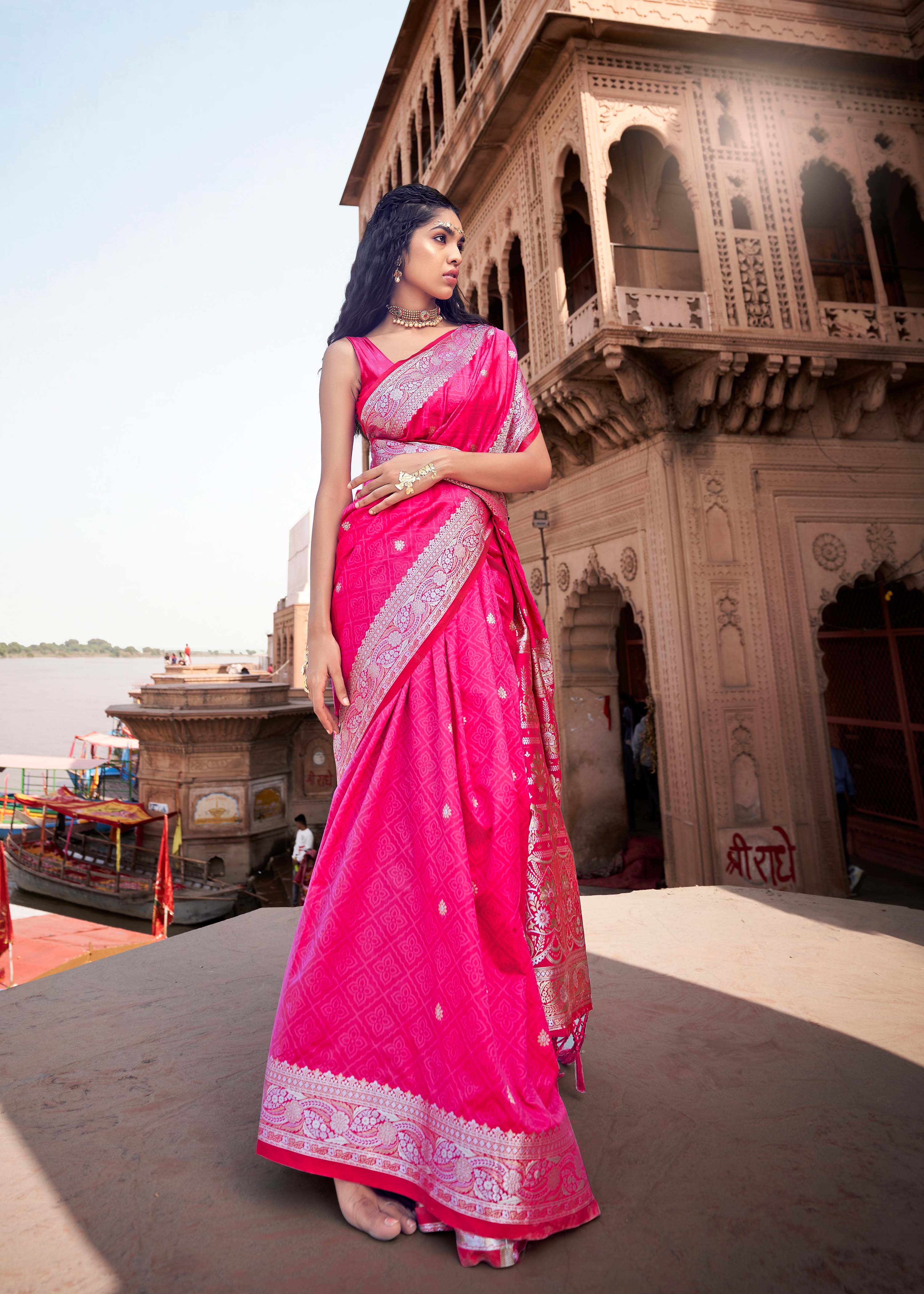 Mystic Magenta Banarasi Satin Silk Saree