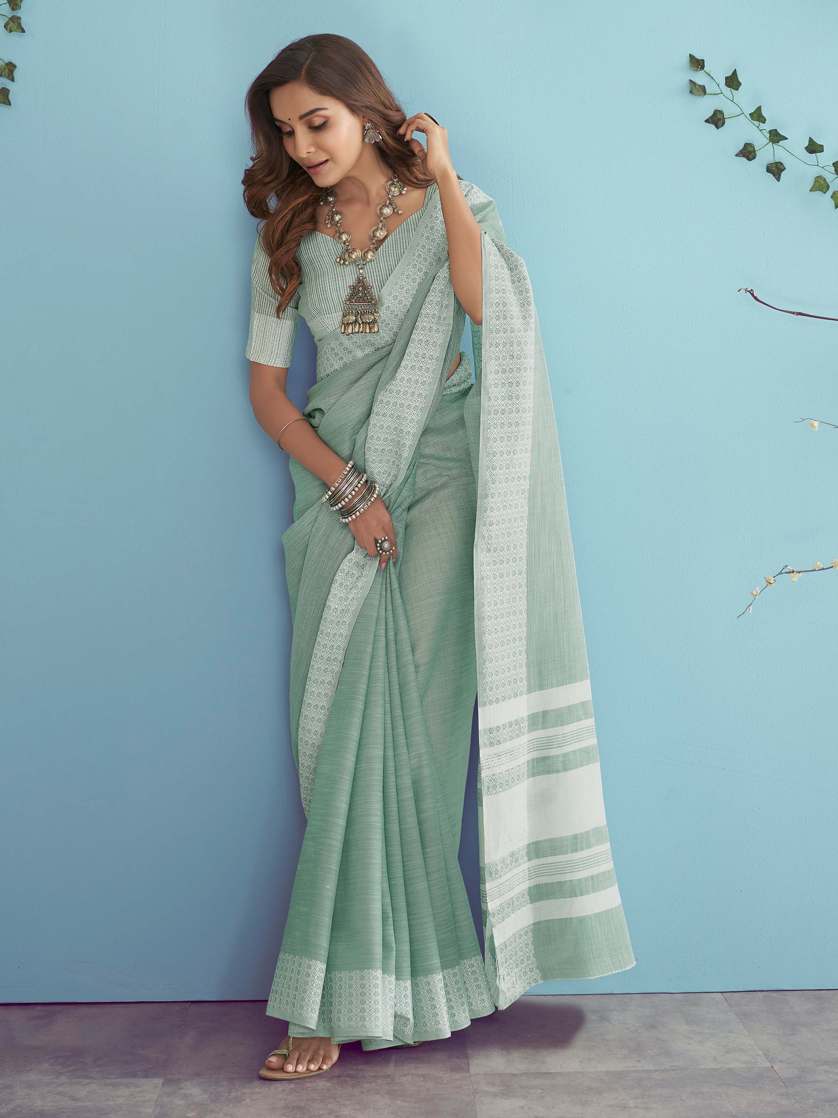 Willow Green Pure Cotton Saree