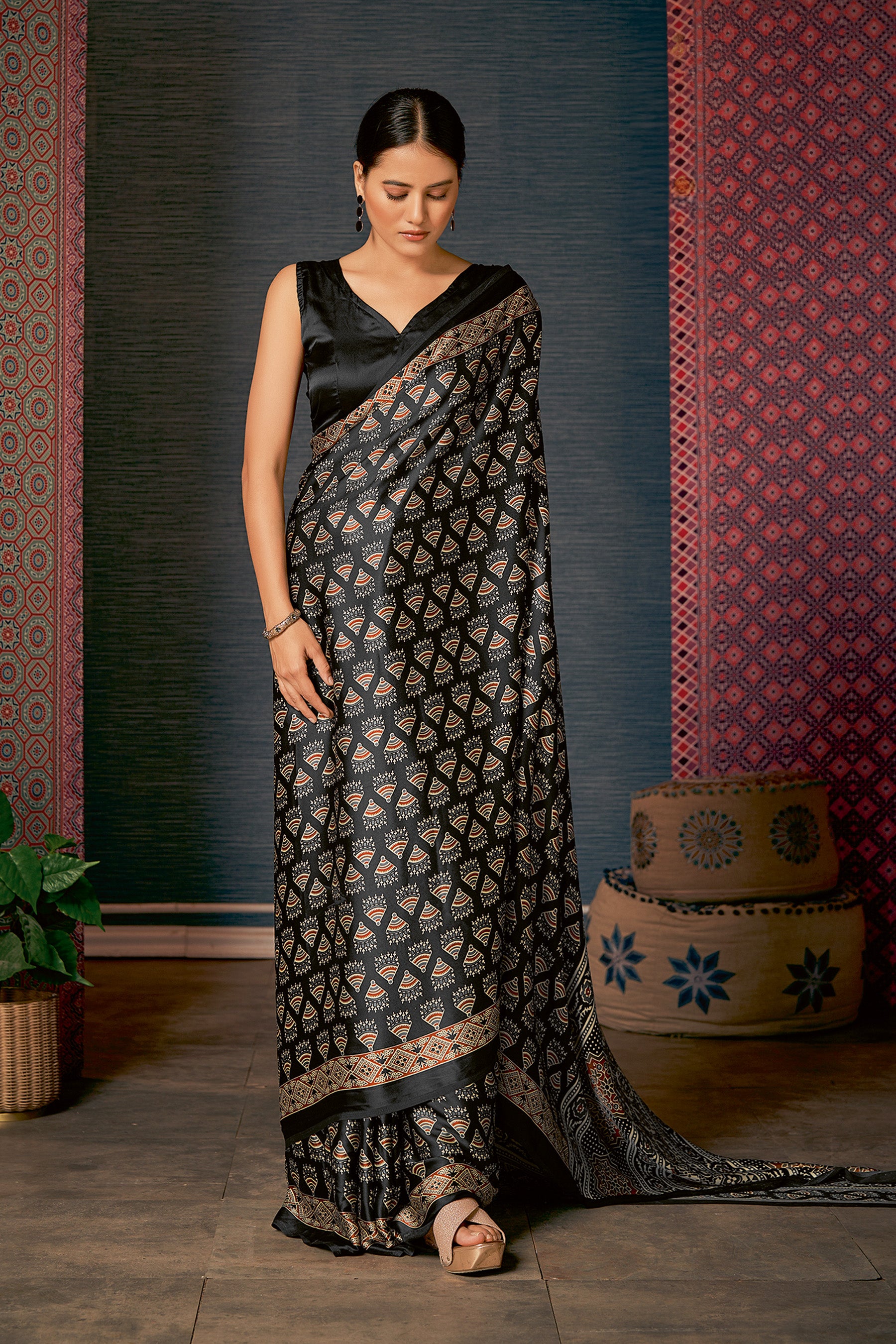 Timeless Black Ajrakh Saree