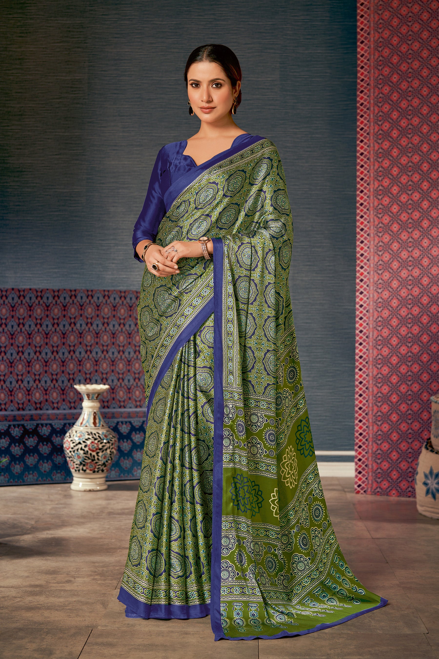 Elegant Green Ajrakh Saree