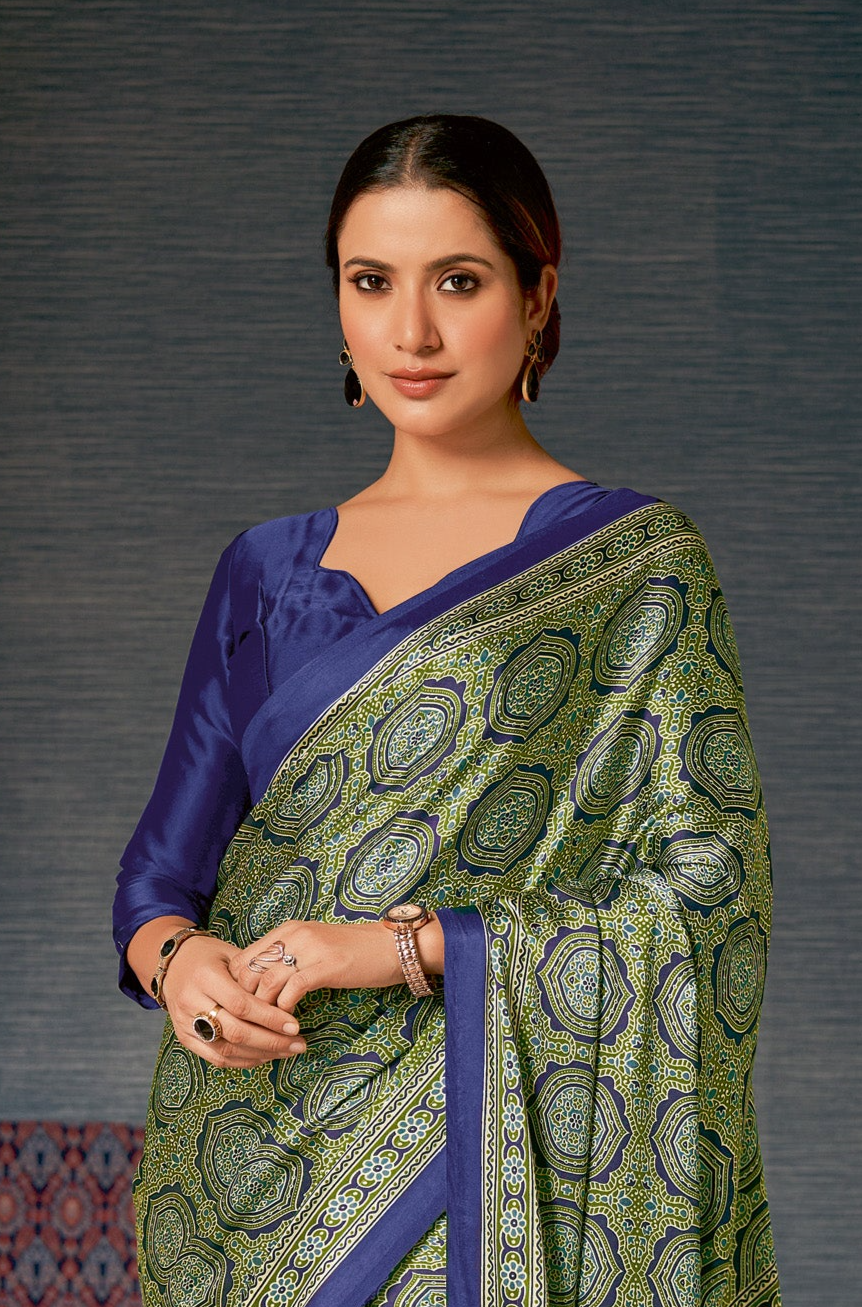 Elegant Green Ajrakh Saree