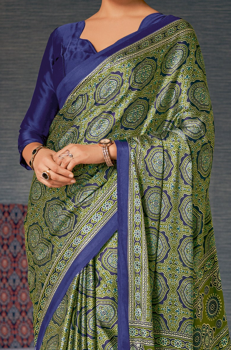 Elegant Green Ajrakh Saree