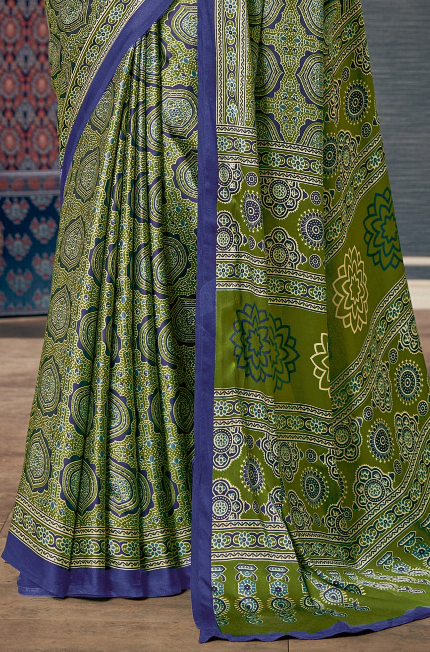 Elegant Green Ajrakh Saree