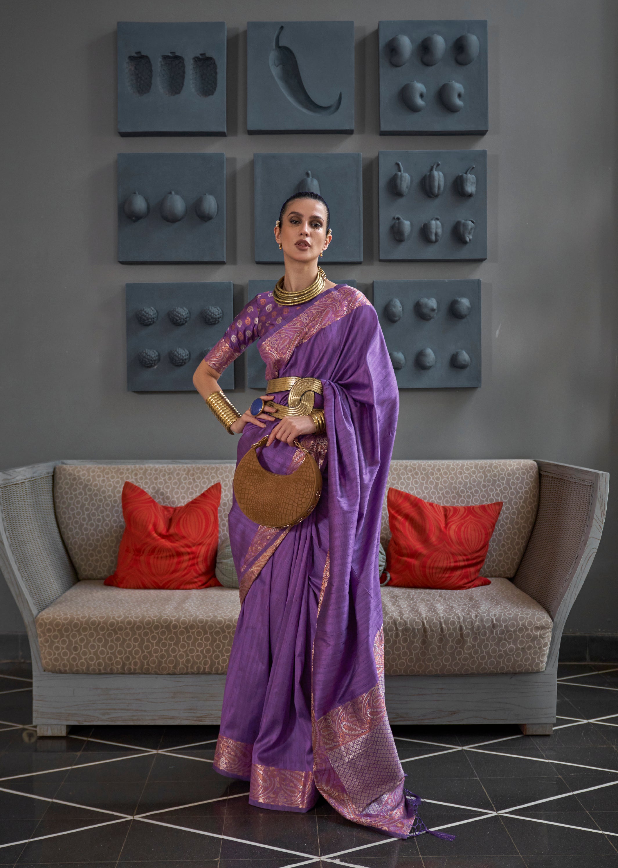 Lavender Charm Woven Brocade Tussar Silk Saree