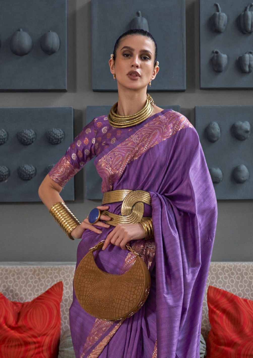 Lavender Charm Woven Brocade Tussar Silk Saree