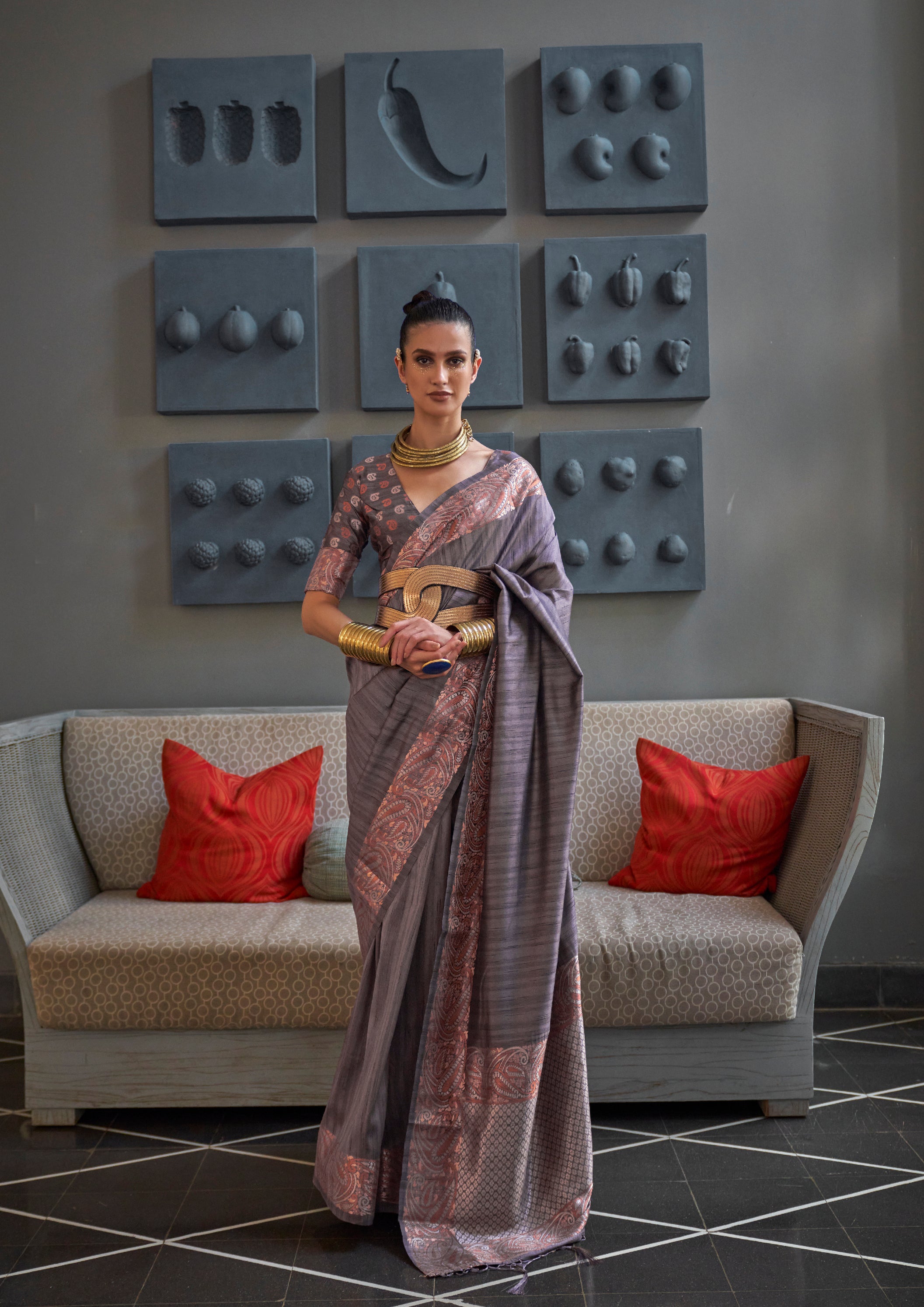 Serene Light Purple Woven Brocade Tussar Silk Saree