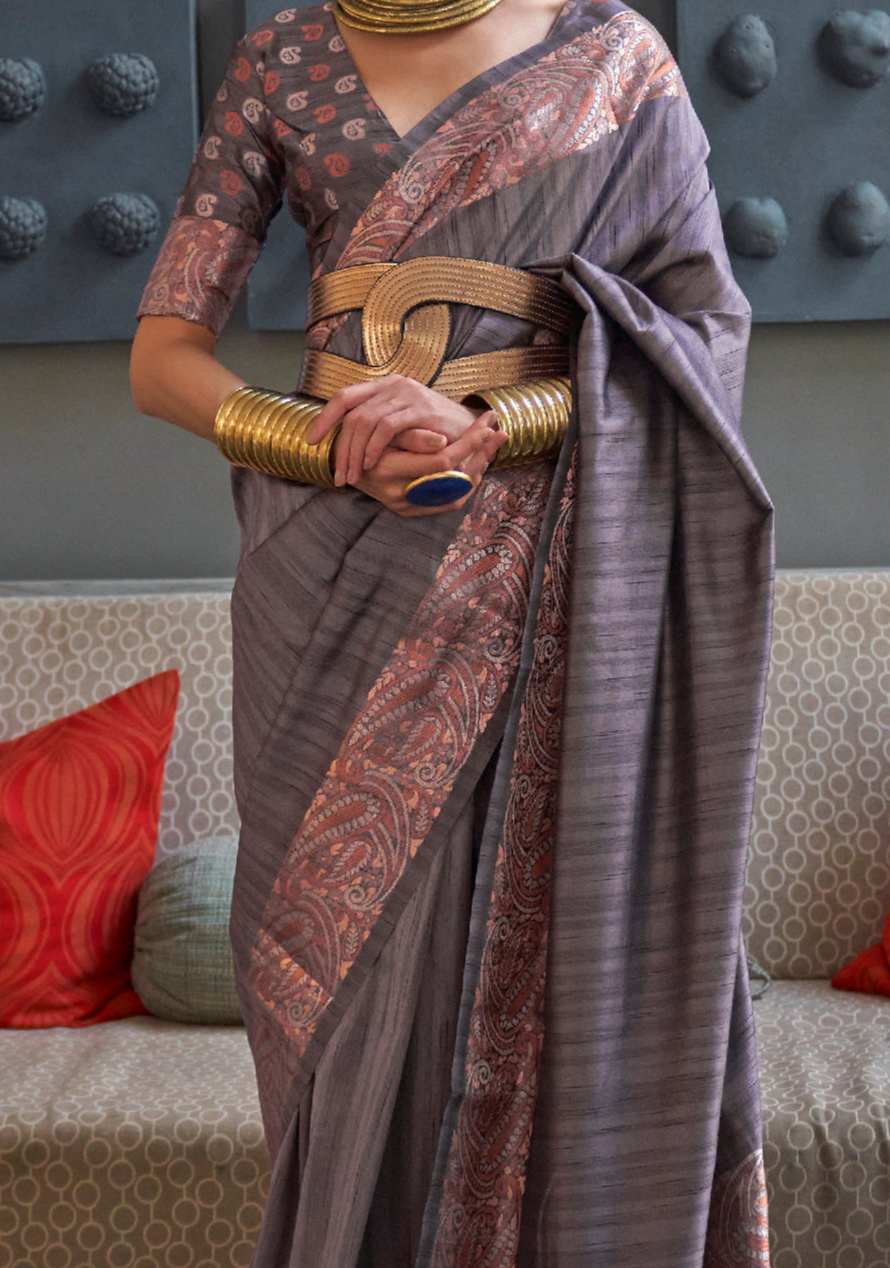 Serene Light Purple Woven Brocade Tussar Silk Saree