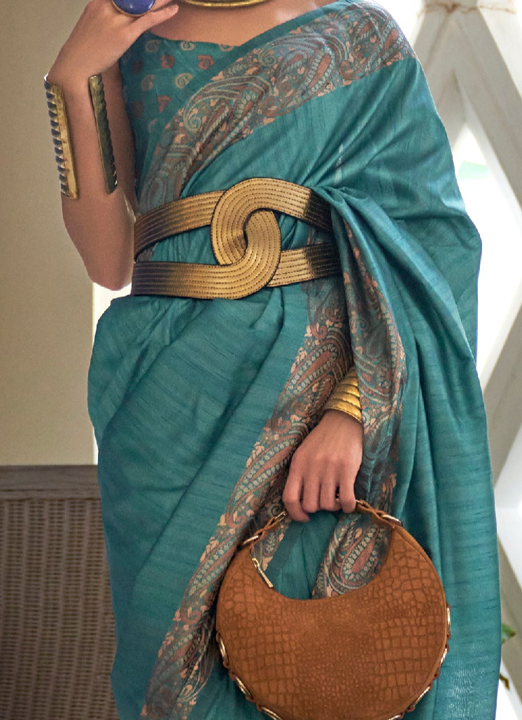 Fresh Light Green Woven Brocade Tussar Silk Saree