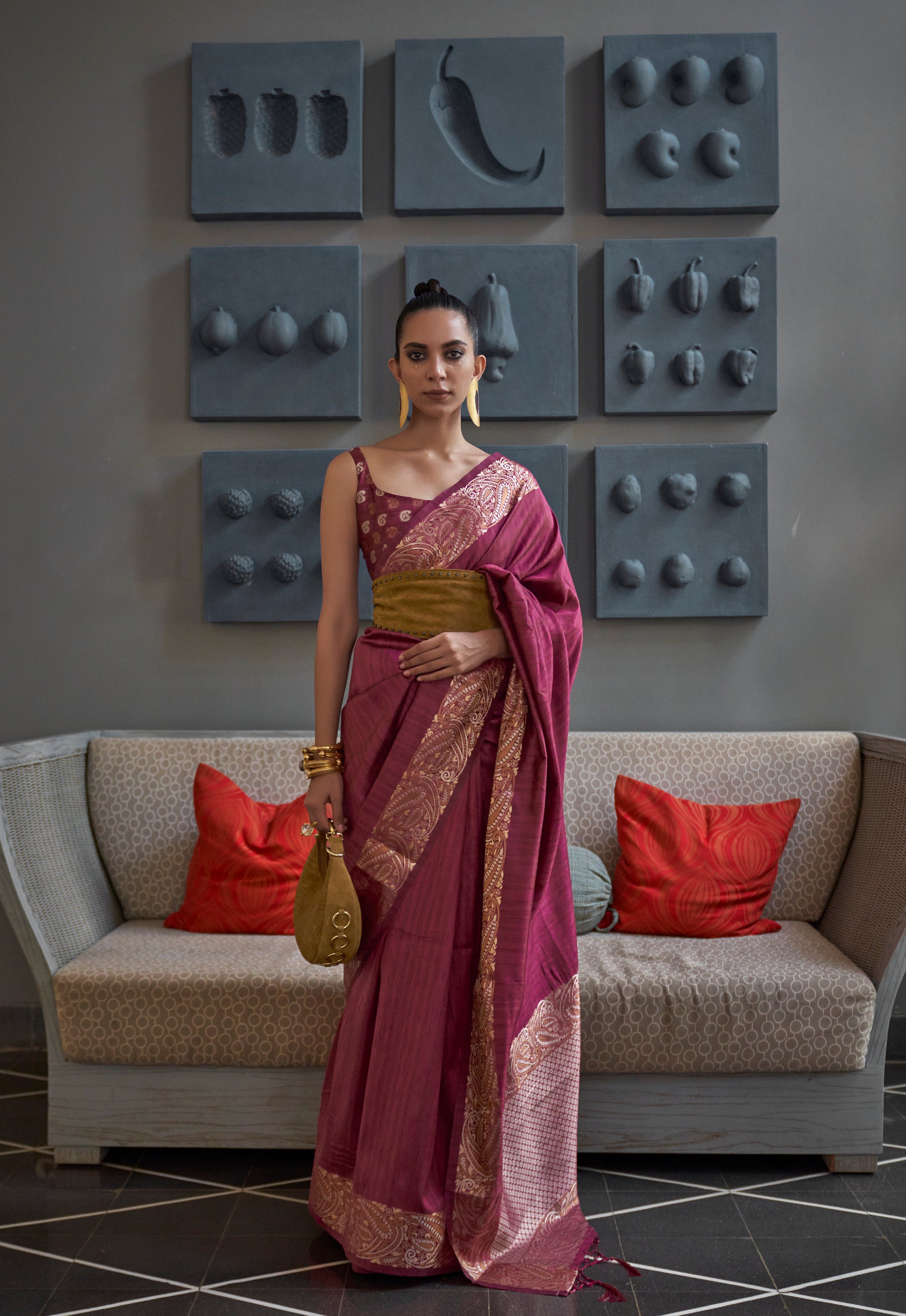 Majestic Magenta Woven Brocade Tussar Silk Saree