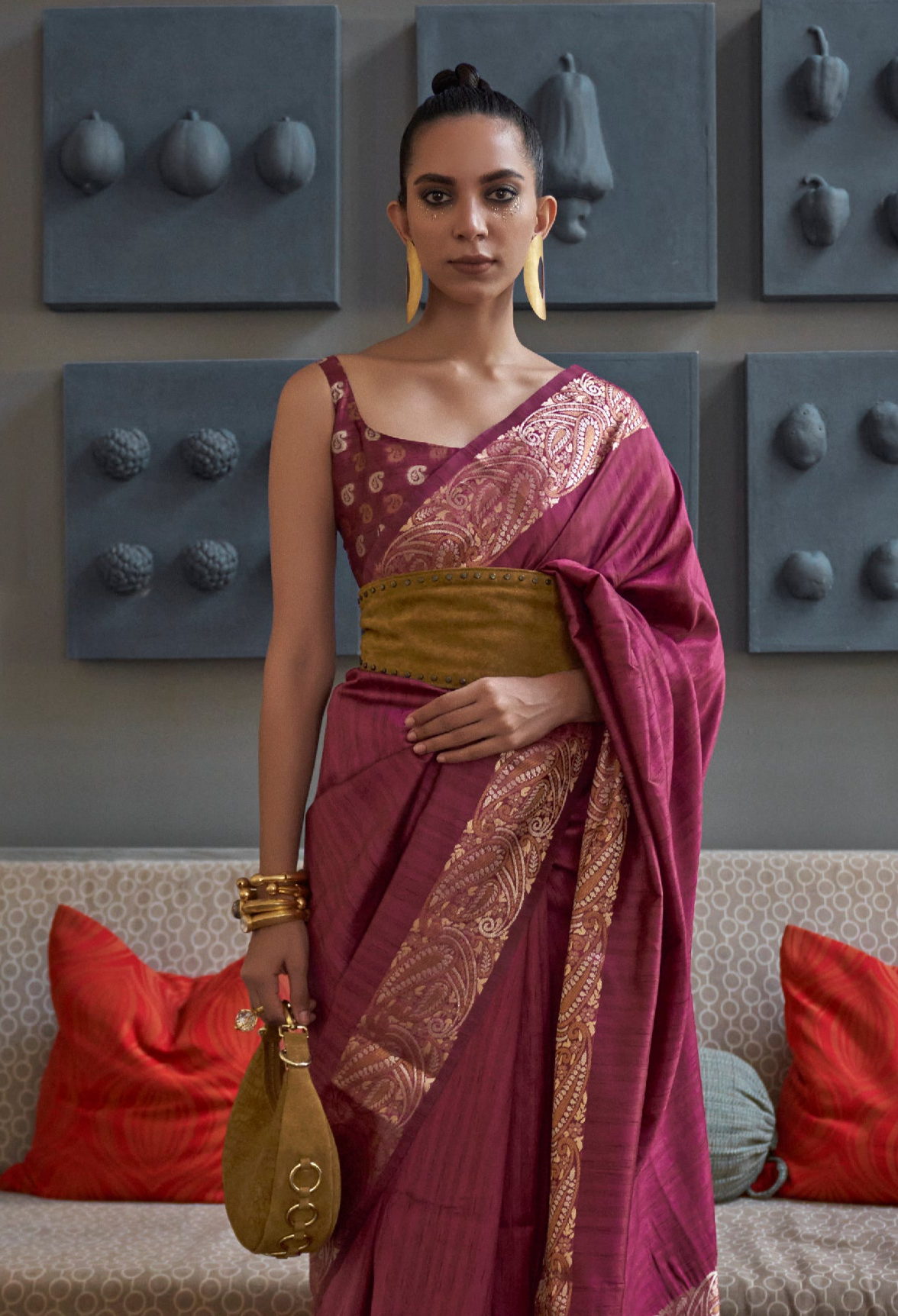 Majestic Magenta Woven Brocade Tussar Silk Saree