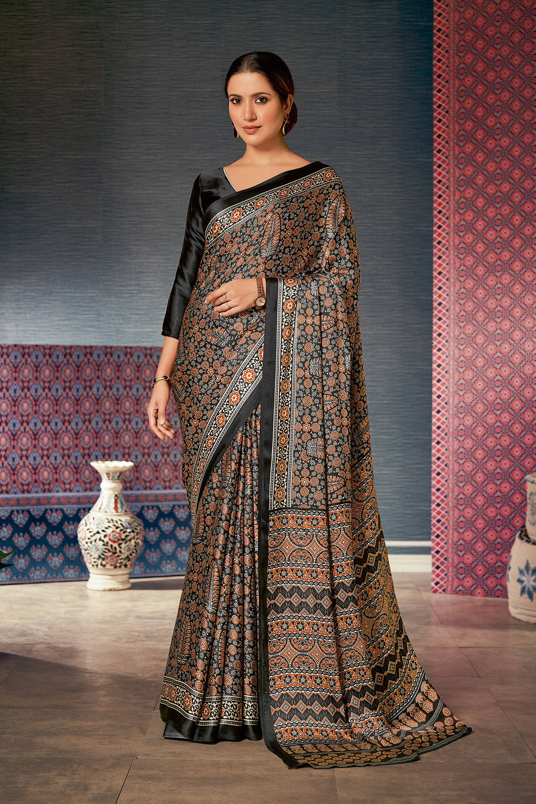 Classic Black Ajrakh Saree