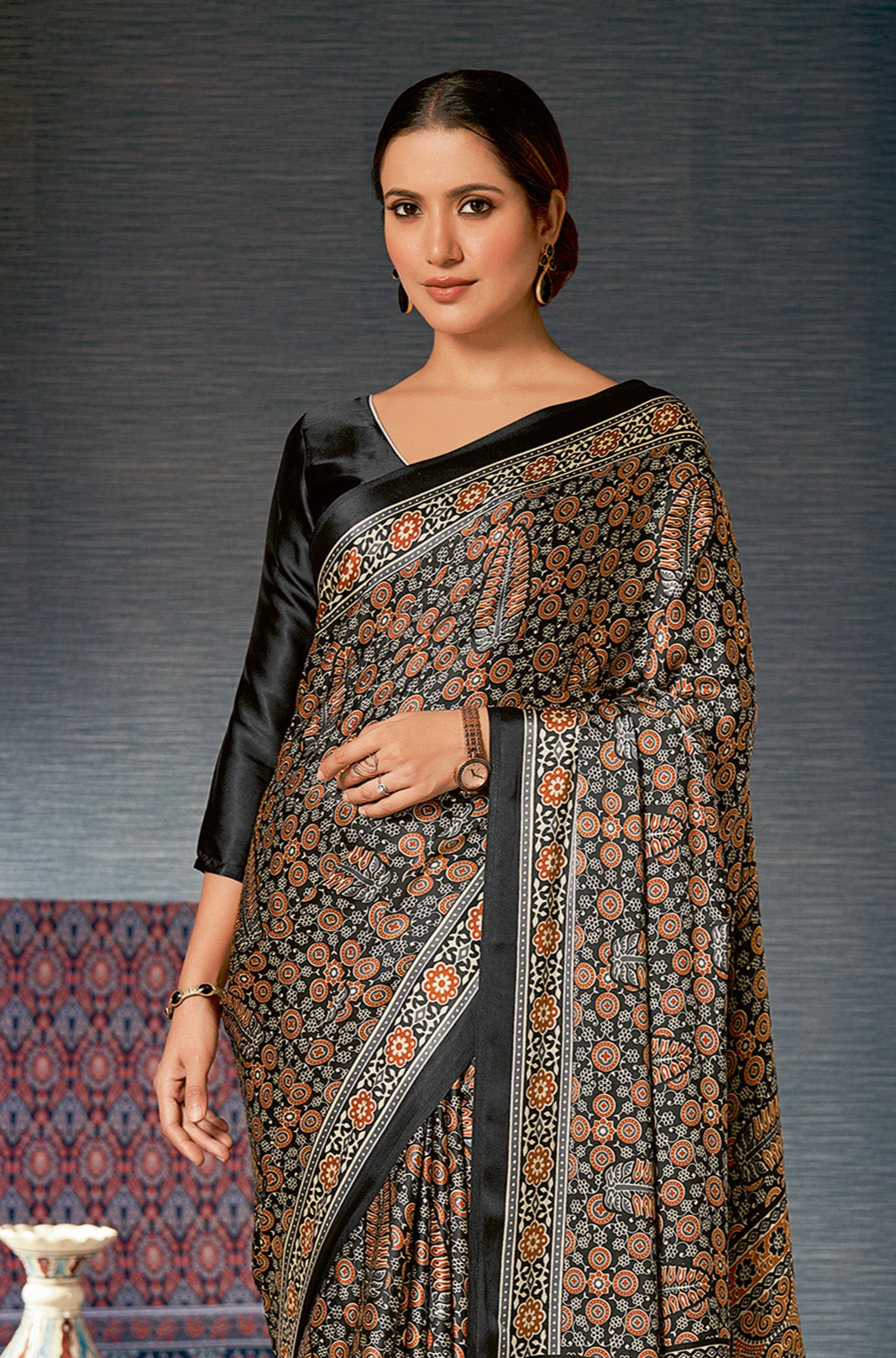 Classic Black Ajrakh Saree