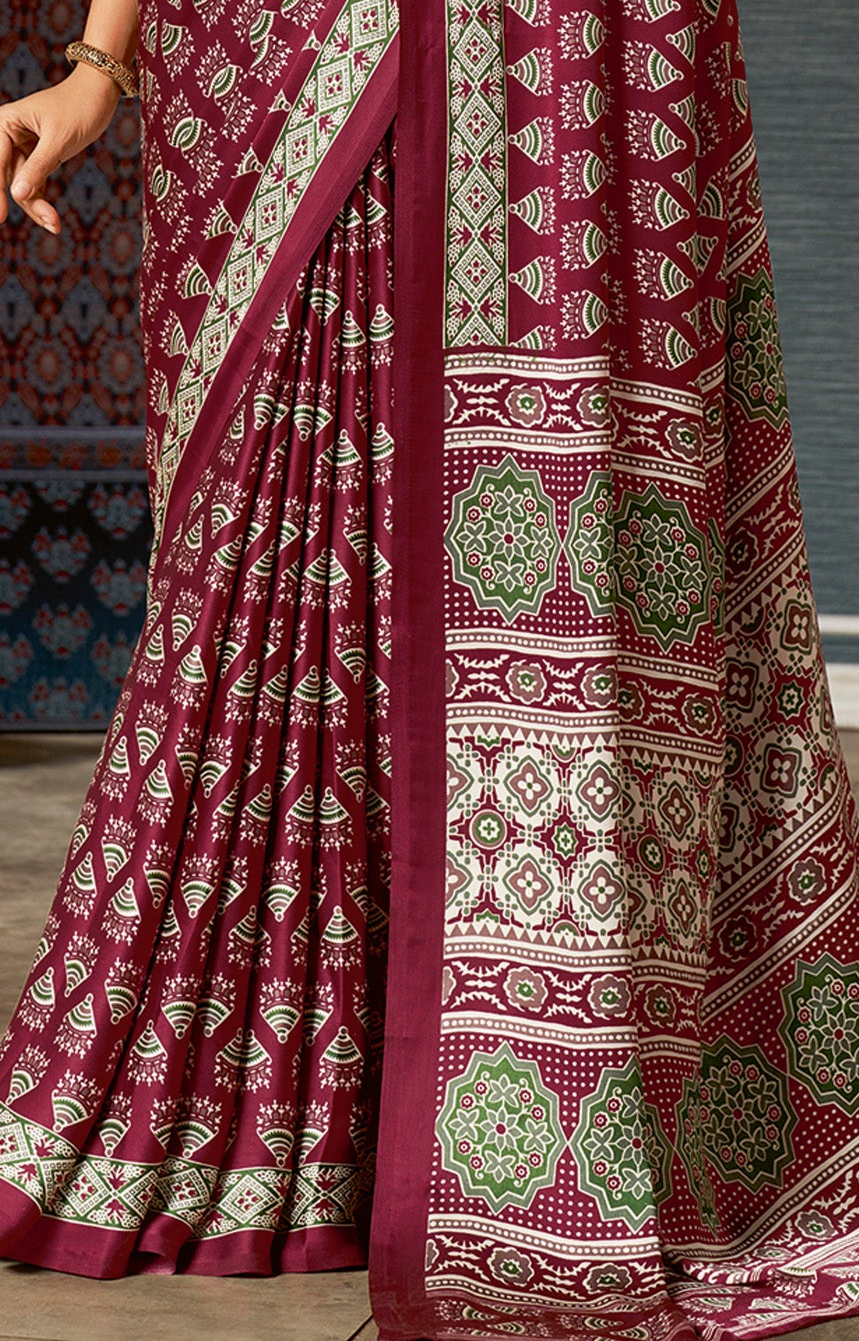 Elegant Maroon Ajrakh Saree