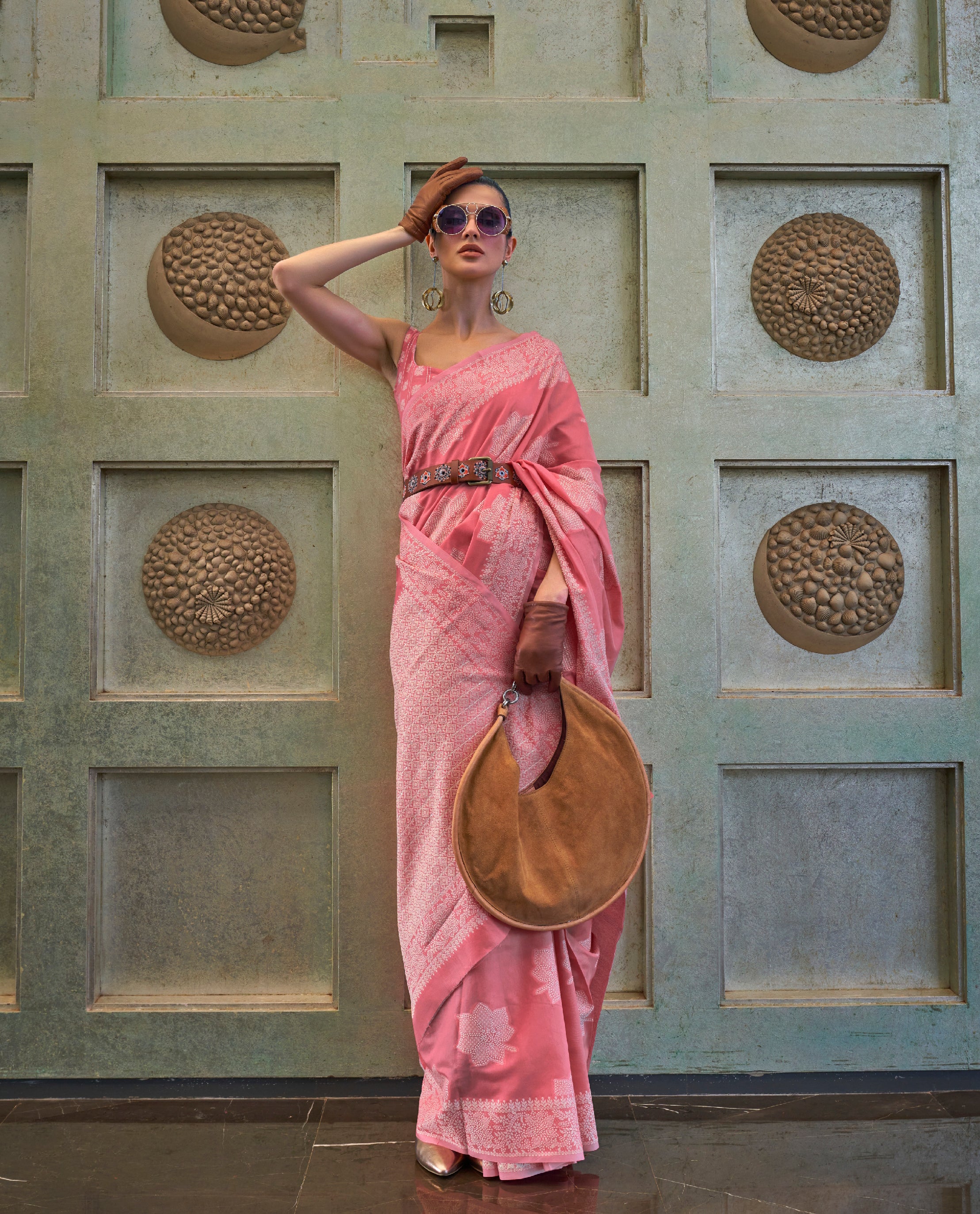 Delicate Light Pink Lucknowi Woven Chikankari Saree