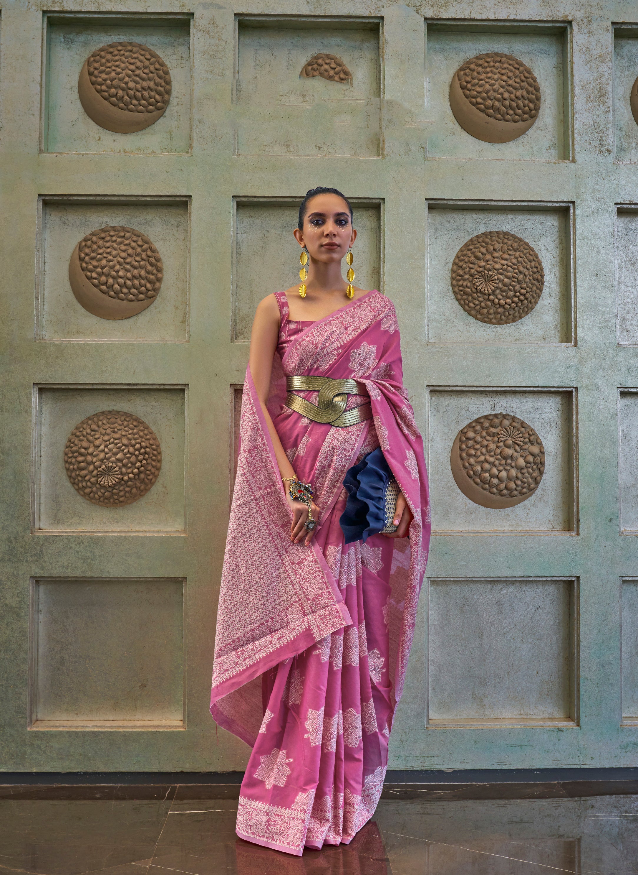 Elegant Pink Lucknowi Woven Chikankari Saree