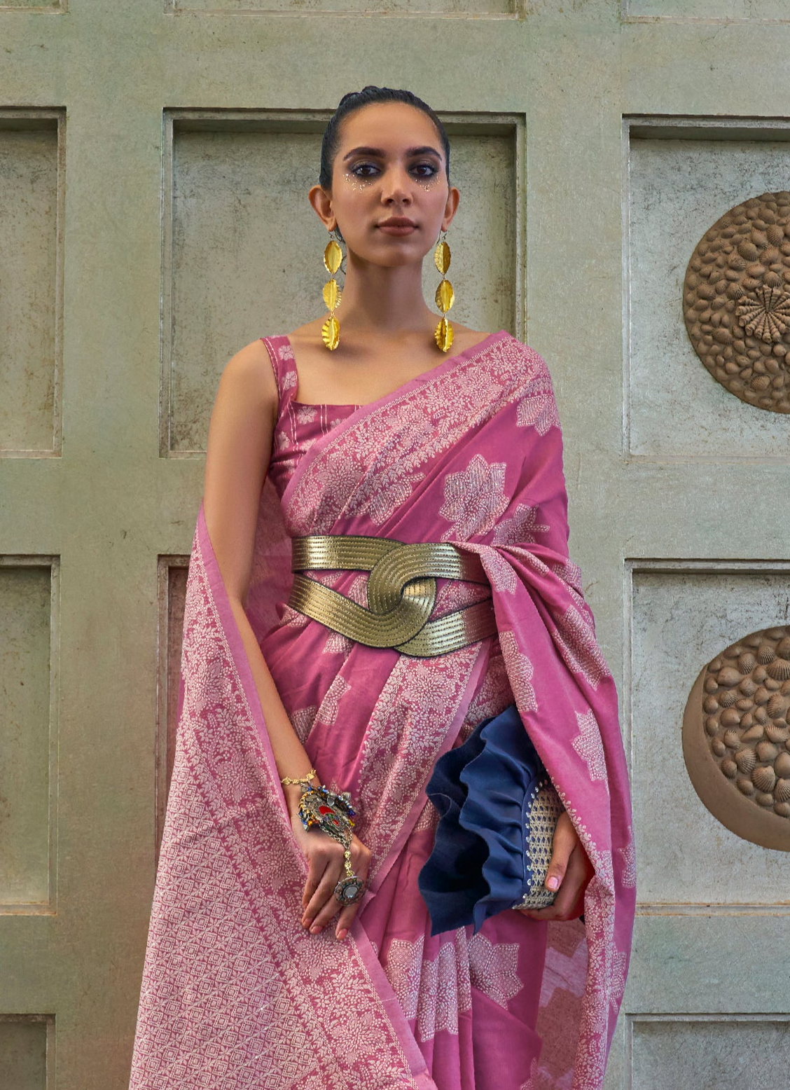 Elegant Pink Lucknowi Woven Chikankari Saree