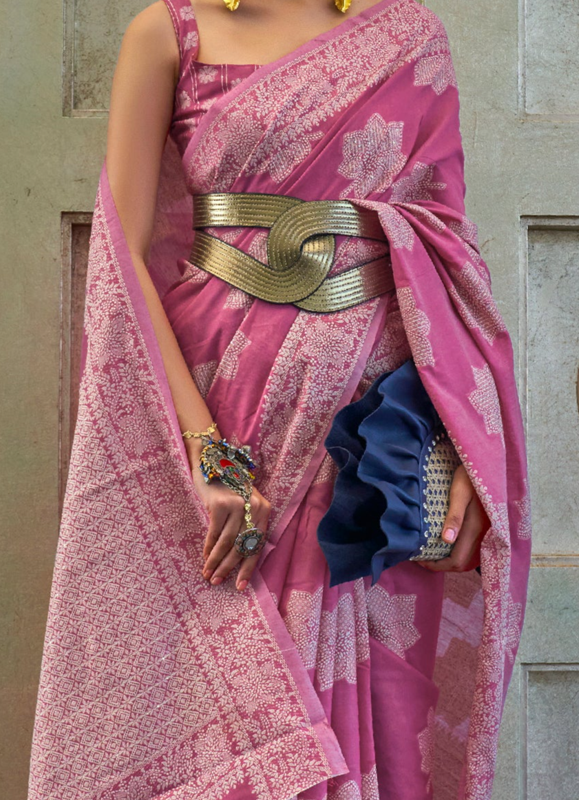 Elegant Pink Lucknowi Woven Chikankari Saree