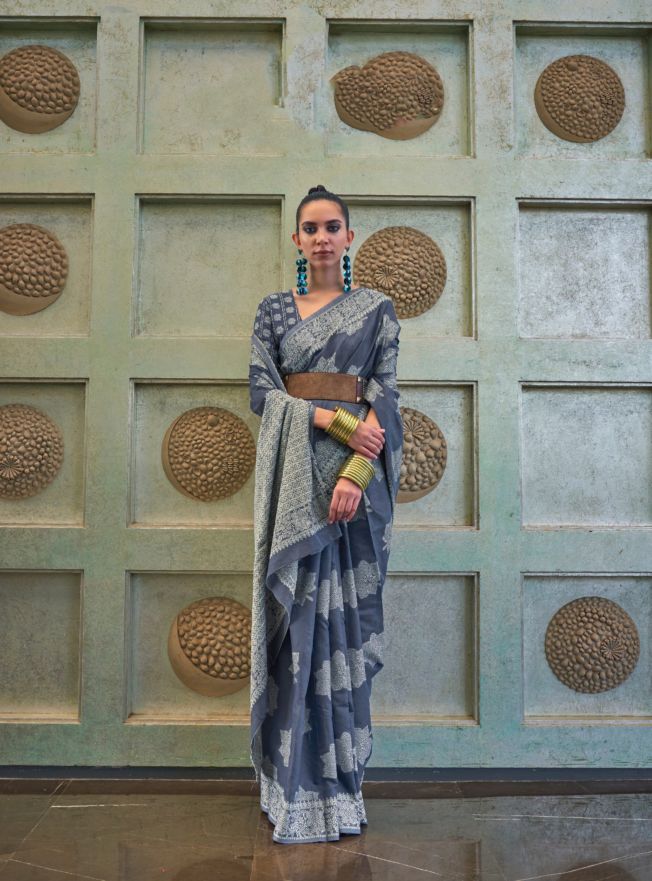 Elegant Charcoal Lucknowi Woven Chikankari Saree