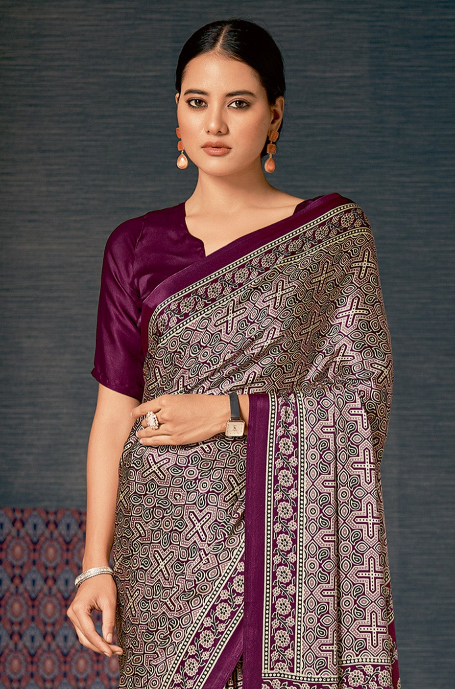 Elegant Dark Pink Ajrakh Saree