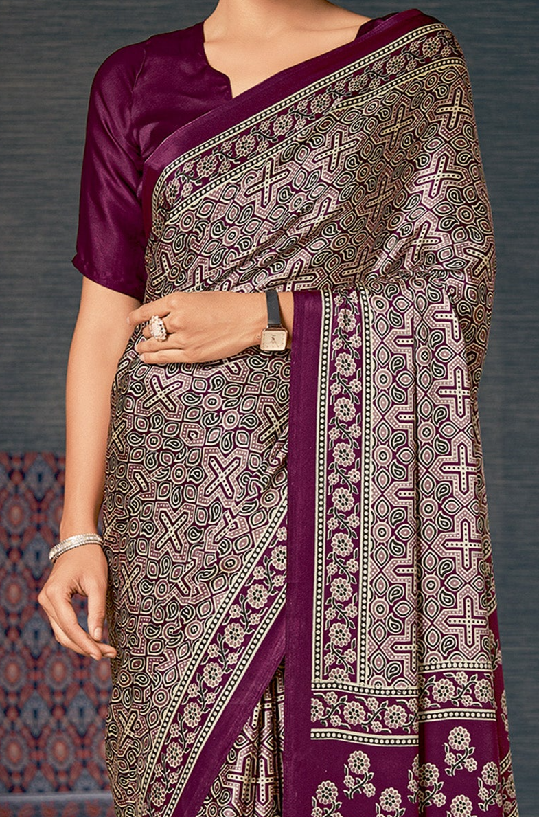 Elegant Dark Pink Ajrakh Saree