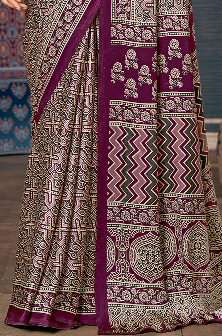 Elegant Dark Pink Ajrakh Saree