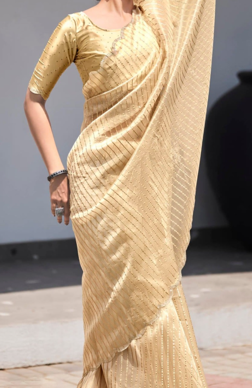 Golden Radiance Organza Silk Saree