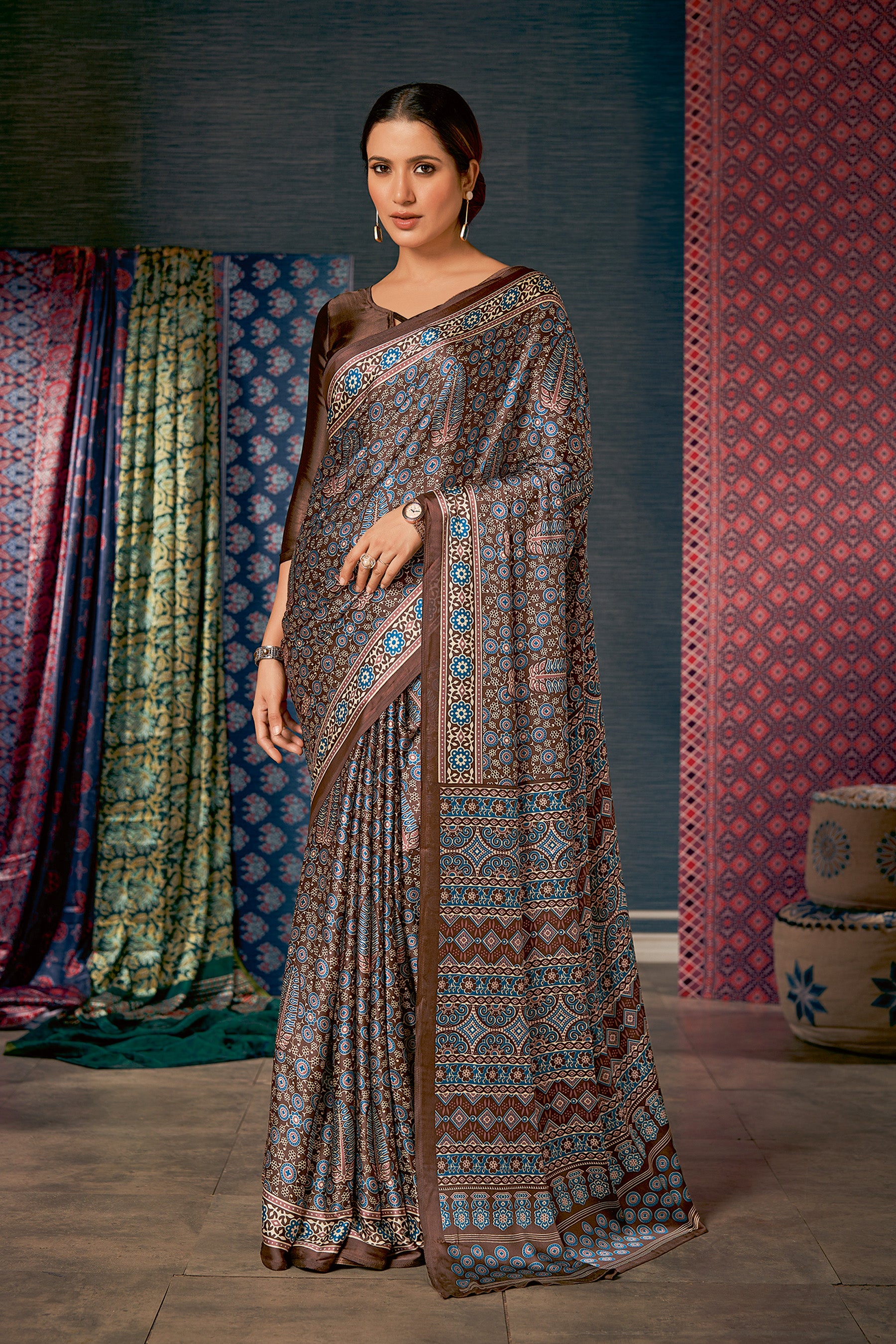 Classic Brown Ajrakh Saree