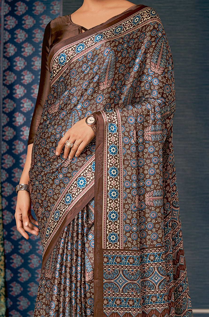 Classic Brown Ajrakh Saree