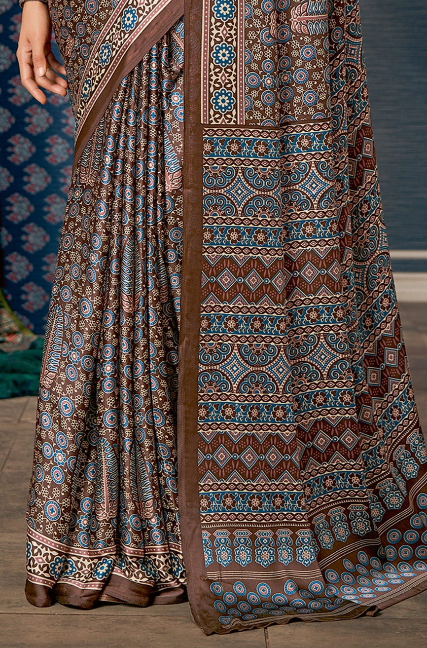 Classic Brown Ajrakh Saree