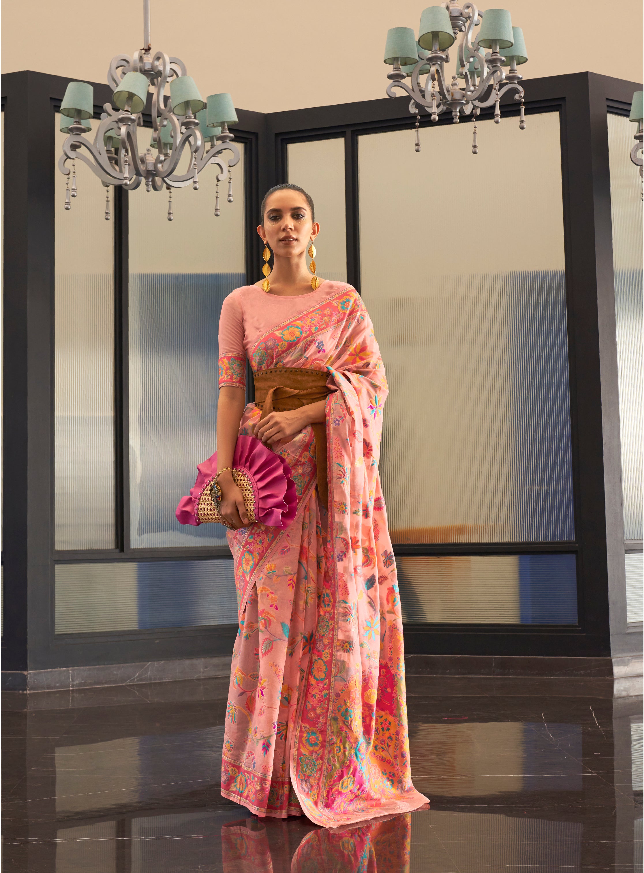 Elegant Pink Jamewar Kashmiri Cotton Silk Saree